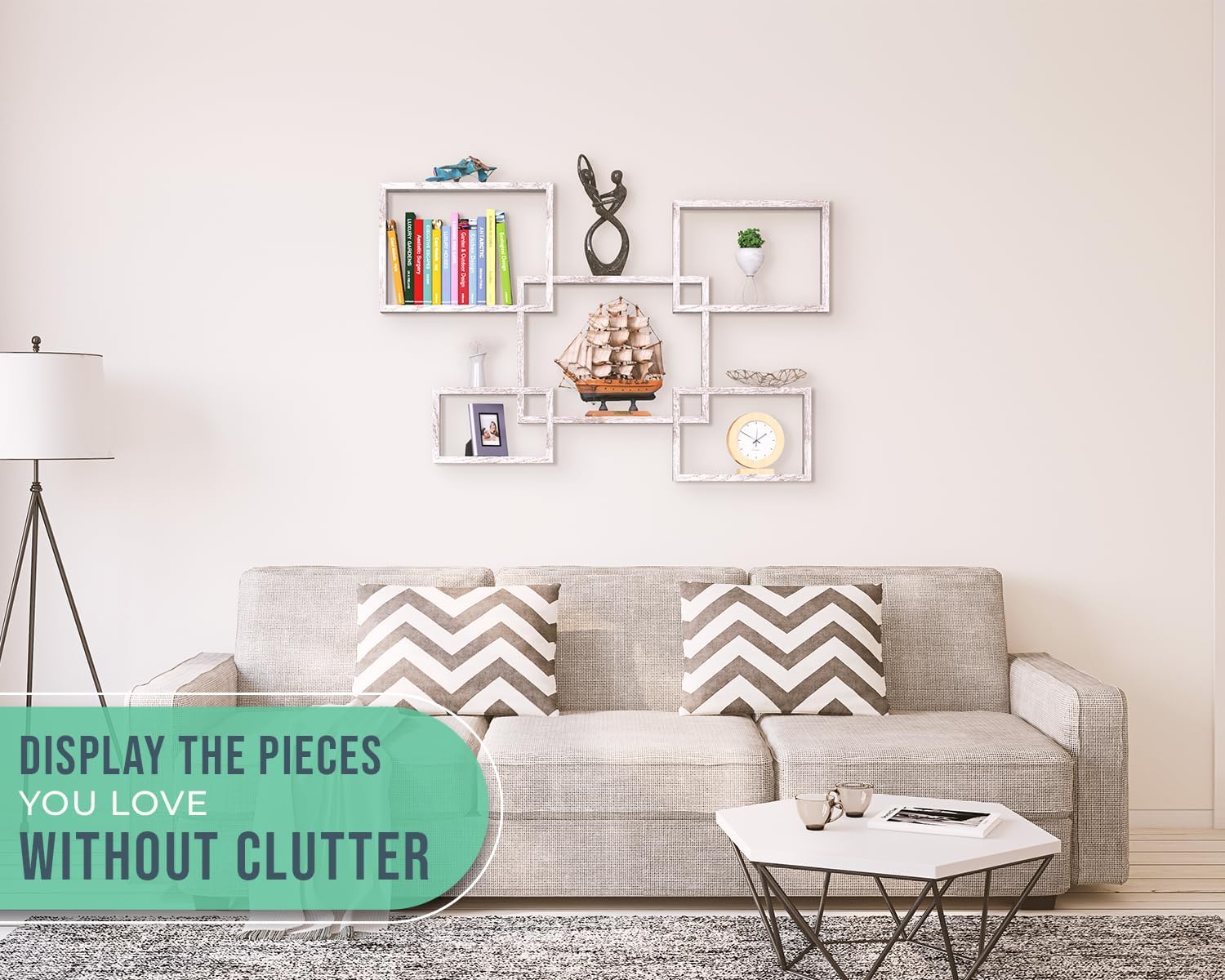 Comfify Rustic Floating Shelves Set of 5 Distressed White