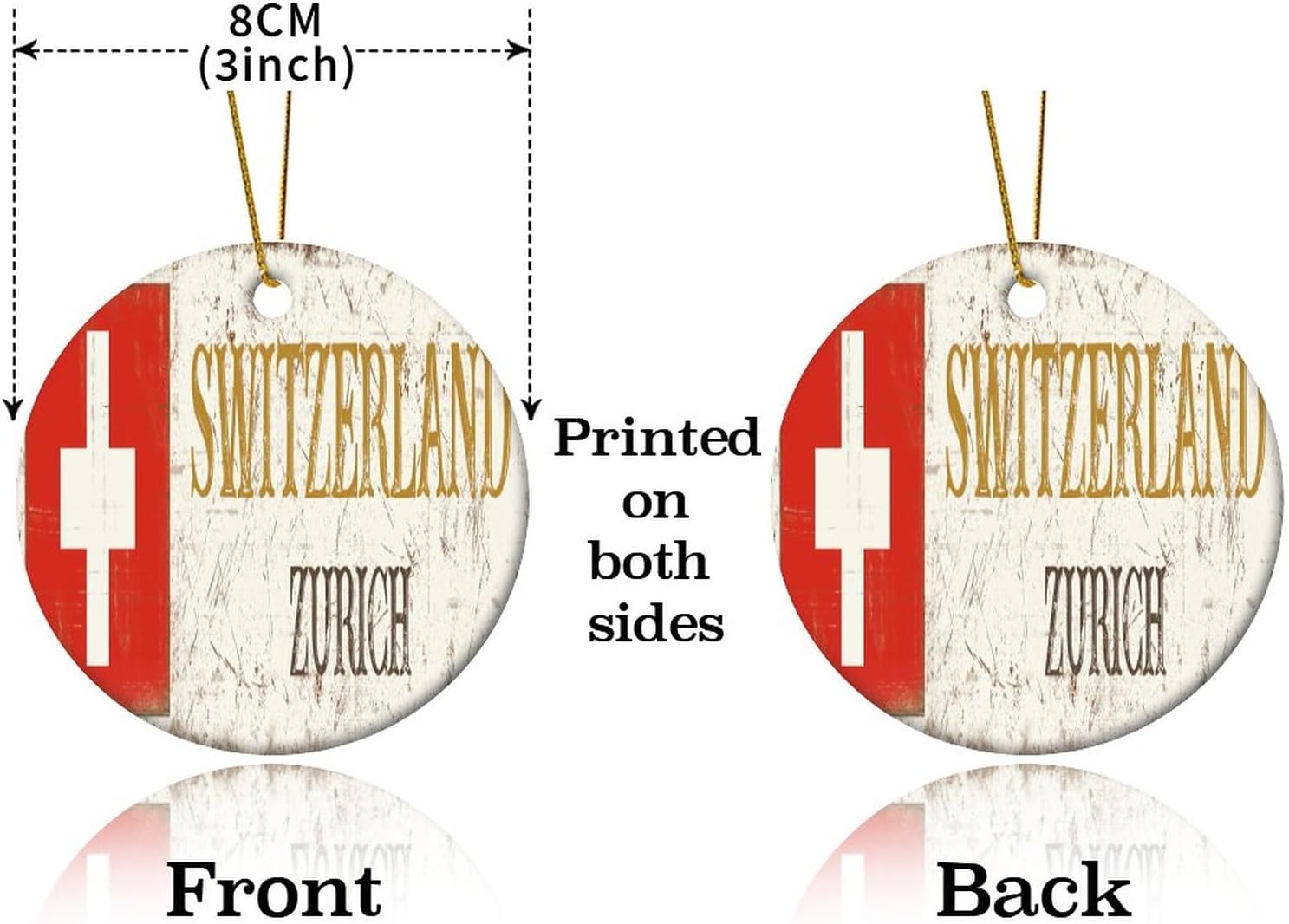Switzerland Zurich Ceramic Christmas Ornament 3 Inch