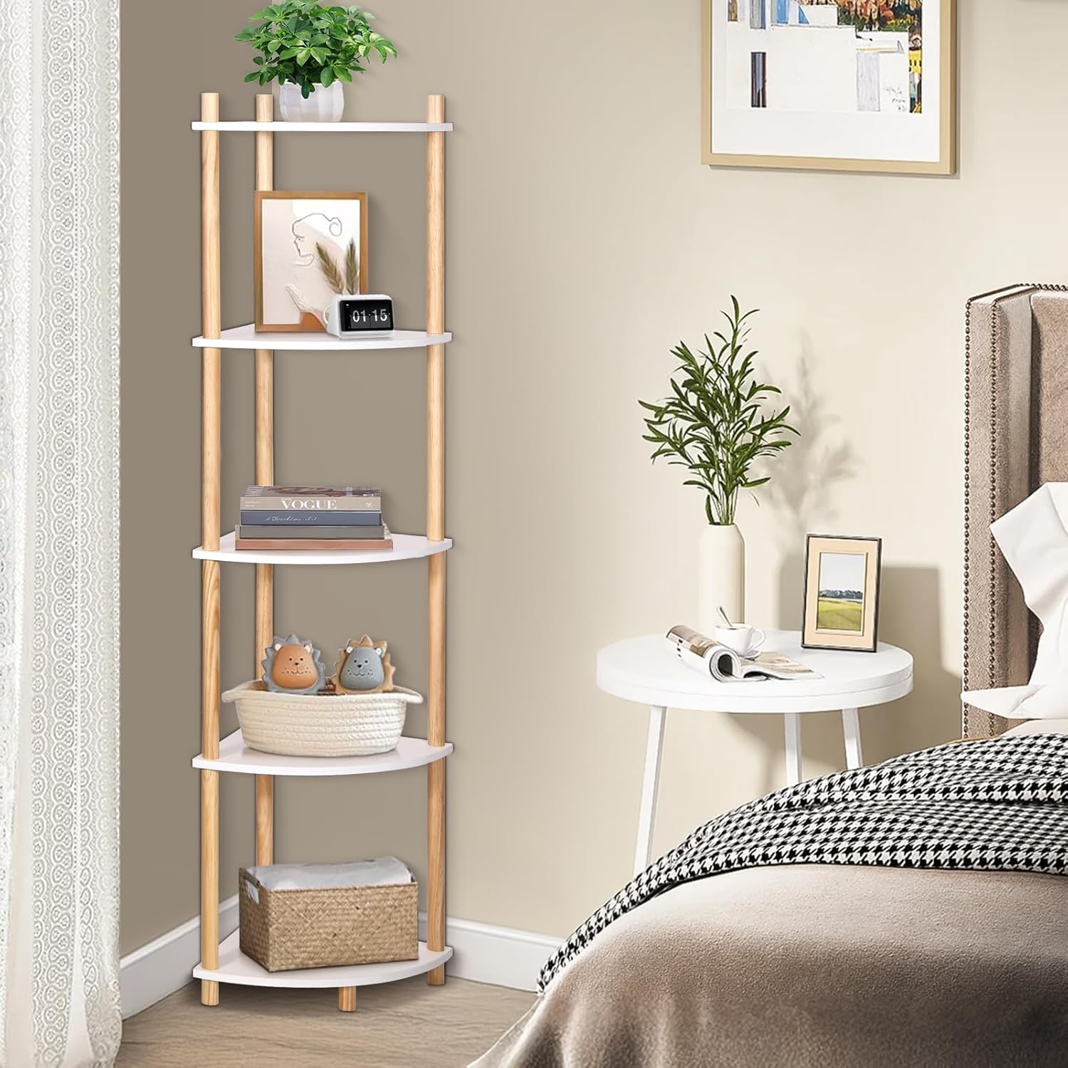 YGYQZ 5 Tier Corner Bookshelf Stand - Narrow Stable Rustic Style