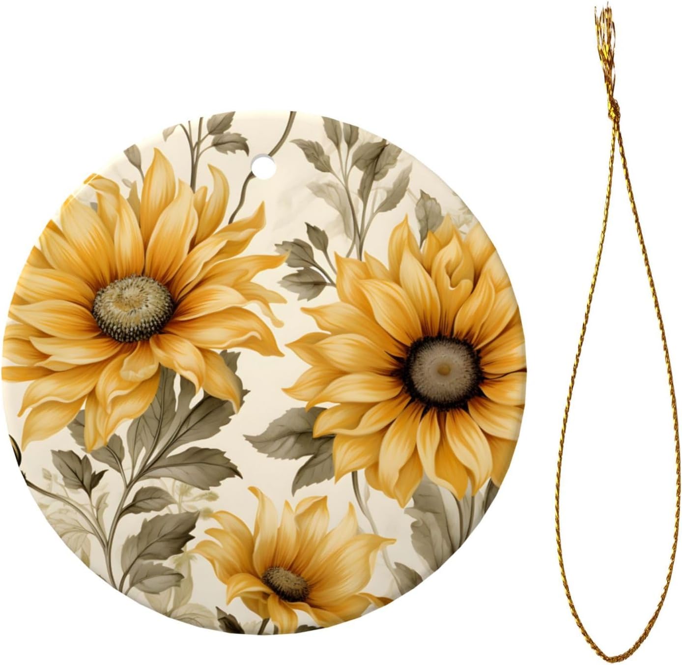 DXTKWL Christmas Ornaments Retro Sunflower Round Ceramic Pendant Decor