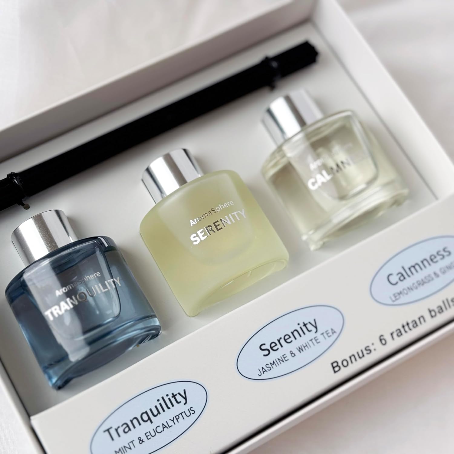 AromaSphere Reed Diffuser Set of 3 Eucalyptus Jasmine Lemongrass