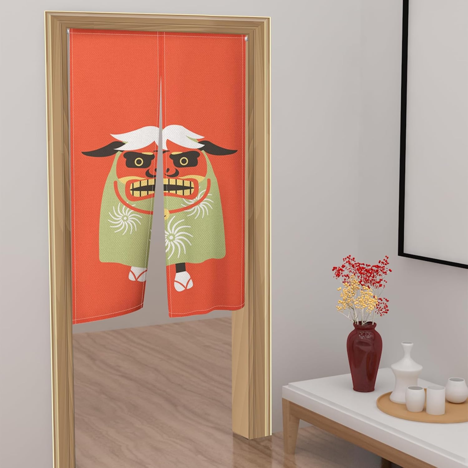 Traditional Japanese Noren Door Curtain with Funny Goat Design