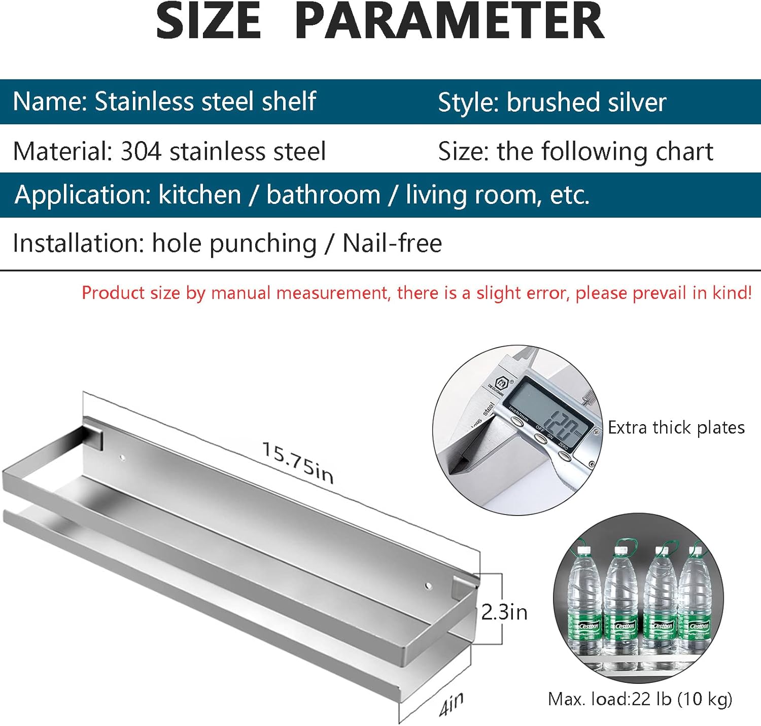 Rustproof Metal Floating Shelf 1575 Inch Silver