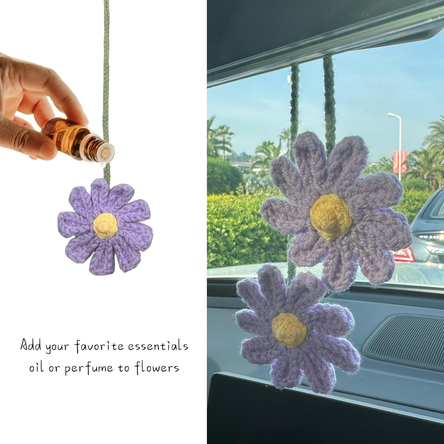 Cute Crochet Daisy Car Hanging Ornament Purple