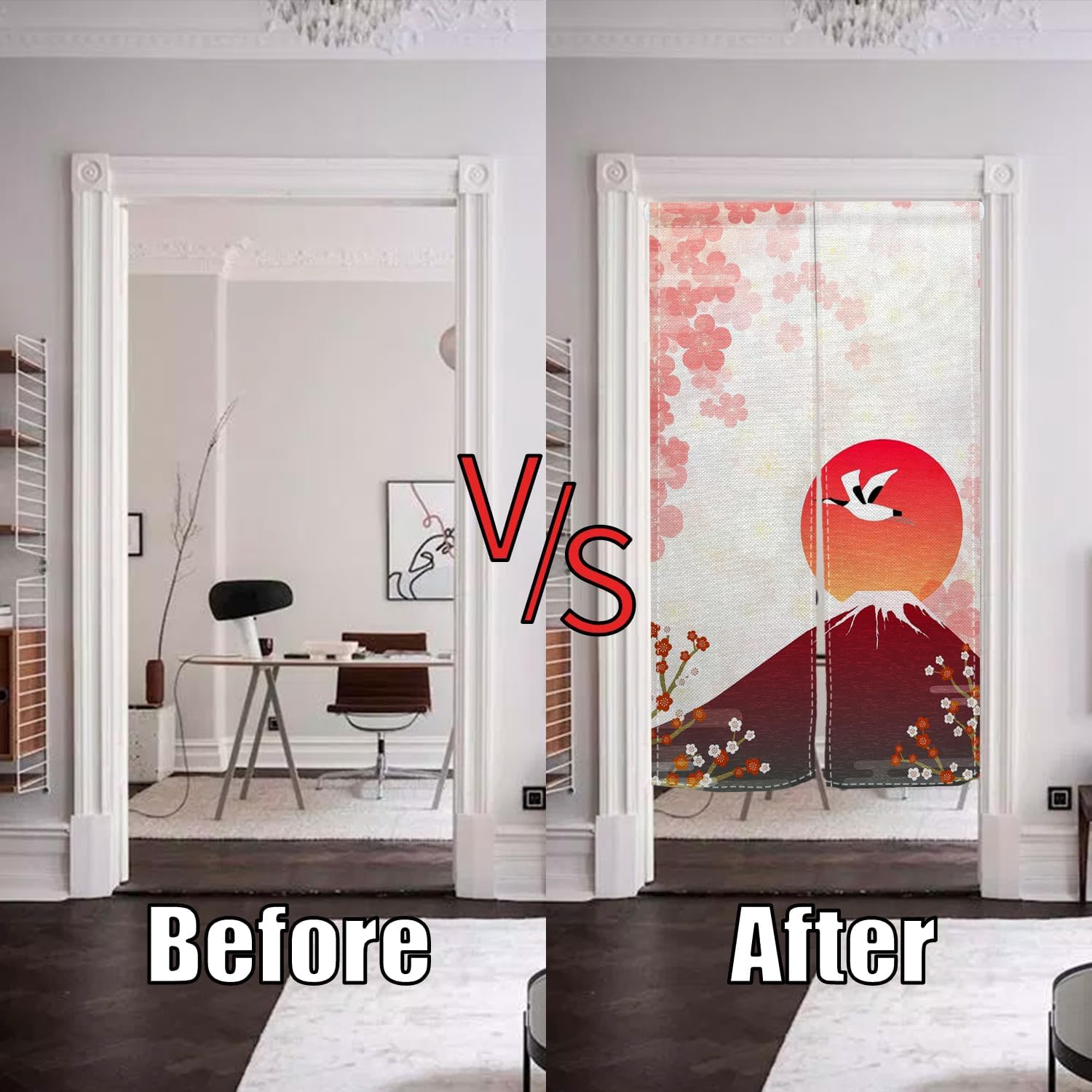 Japanese Noren Door Curtain with Red Sun Print