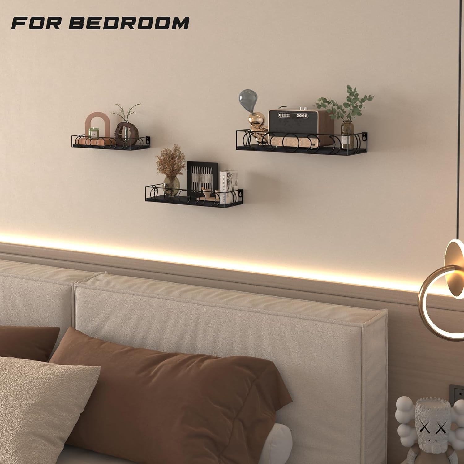Moon Phase Wall Shelves Black 3 Pack Floating Book Shelves