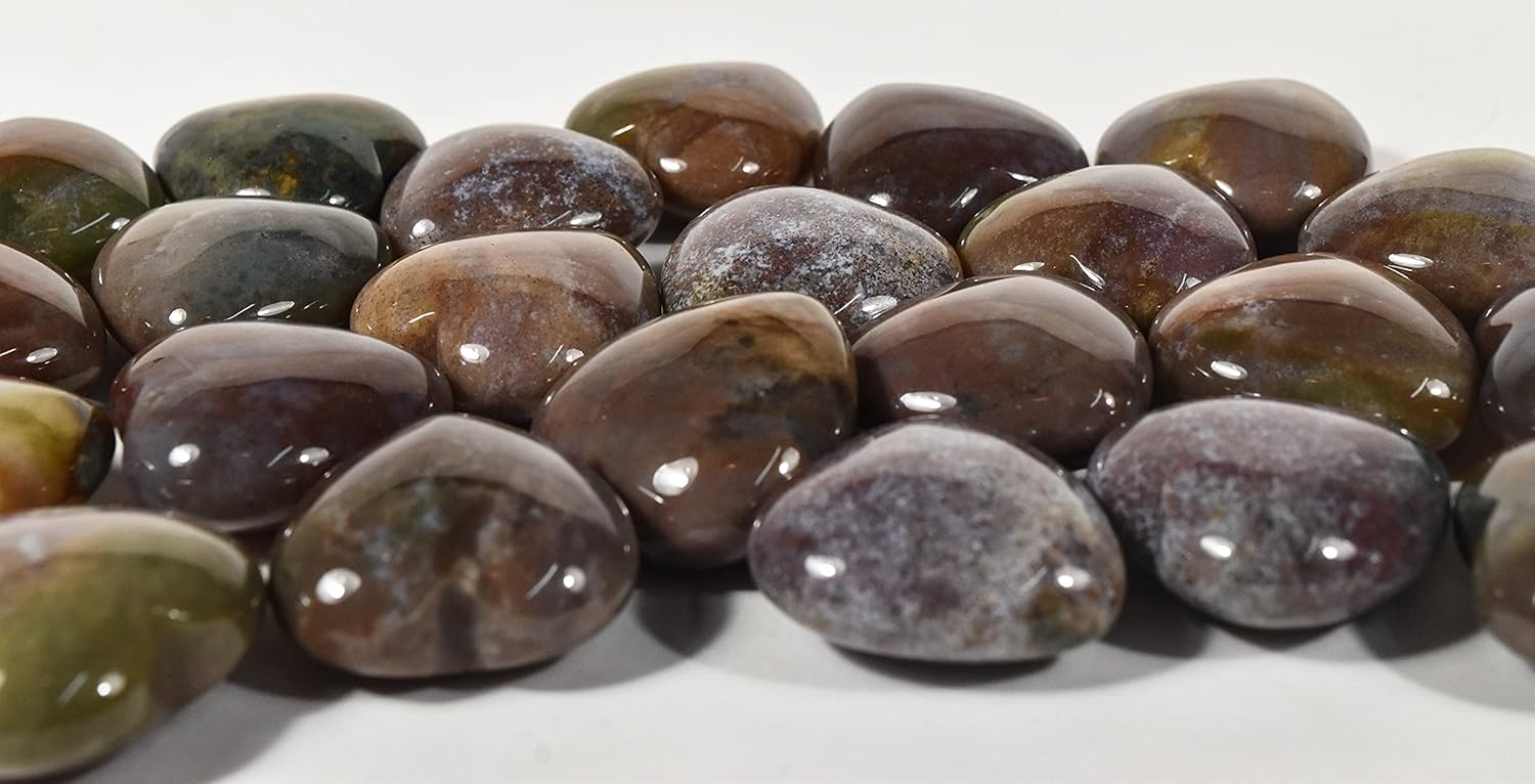 Heart Shaped Gemstone Collection with Red Orange Green Moss Agate
