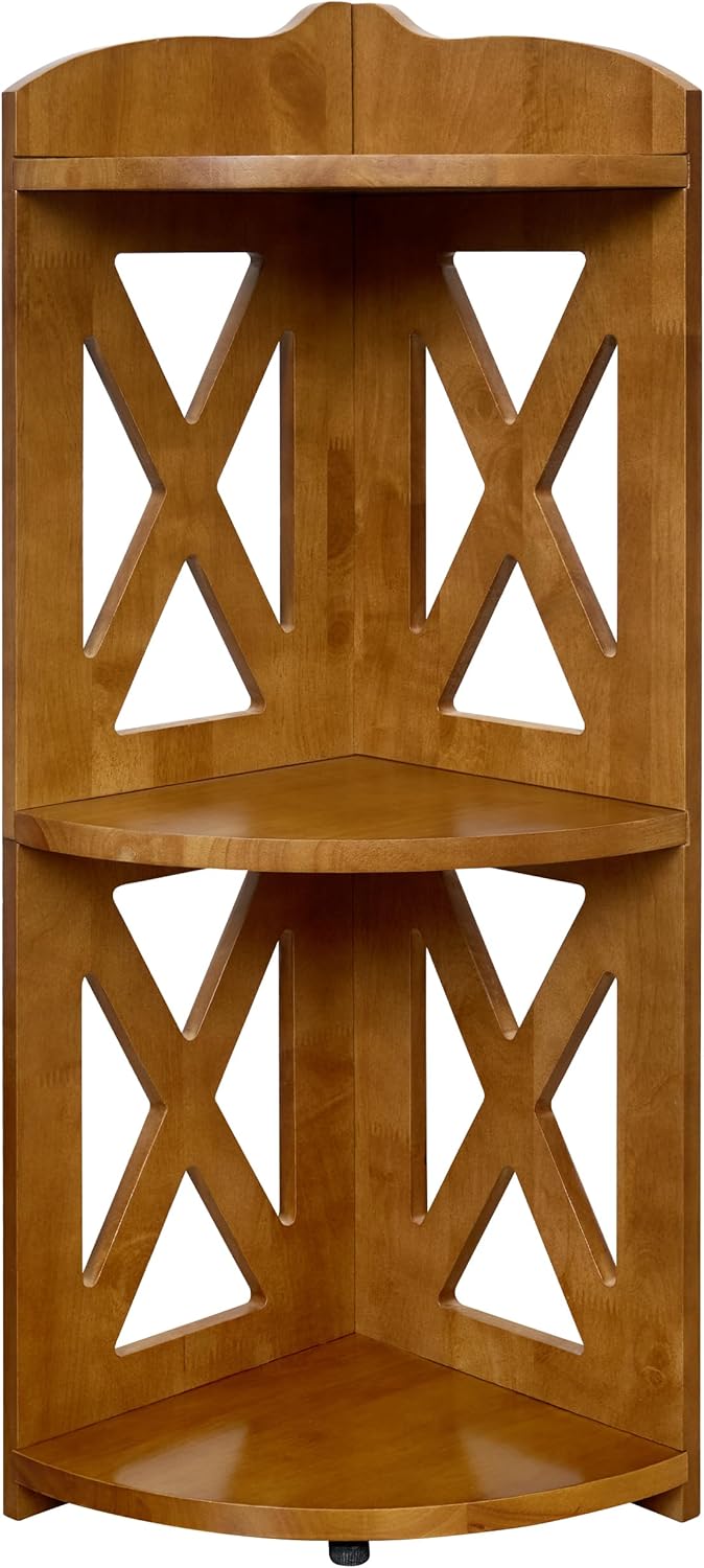 YCICI Corner Shelf Stand 3 Tier Natural Wood Bookshelf