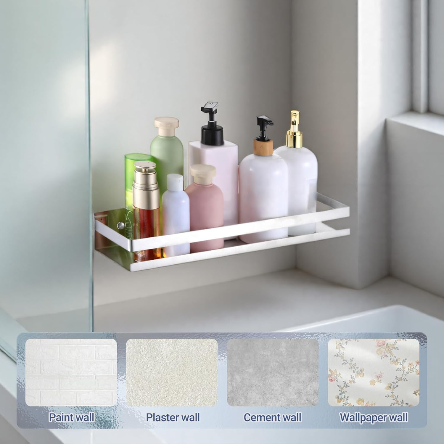 2 Pack Stainless Steel Floating Bathroom Shelf with Guardrails