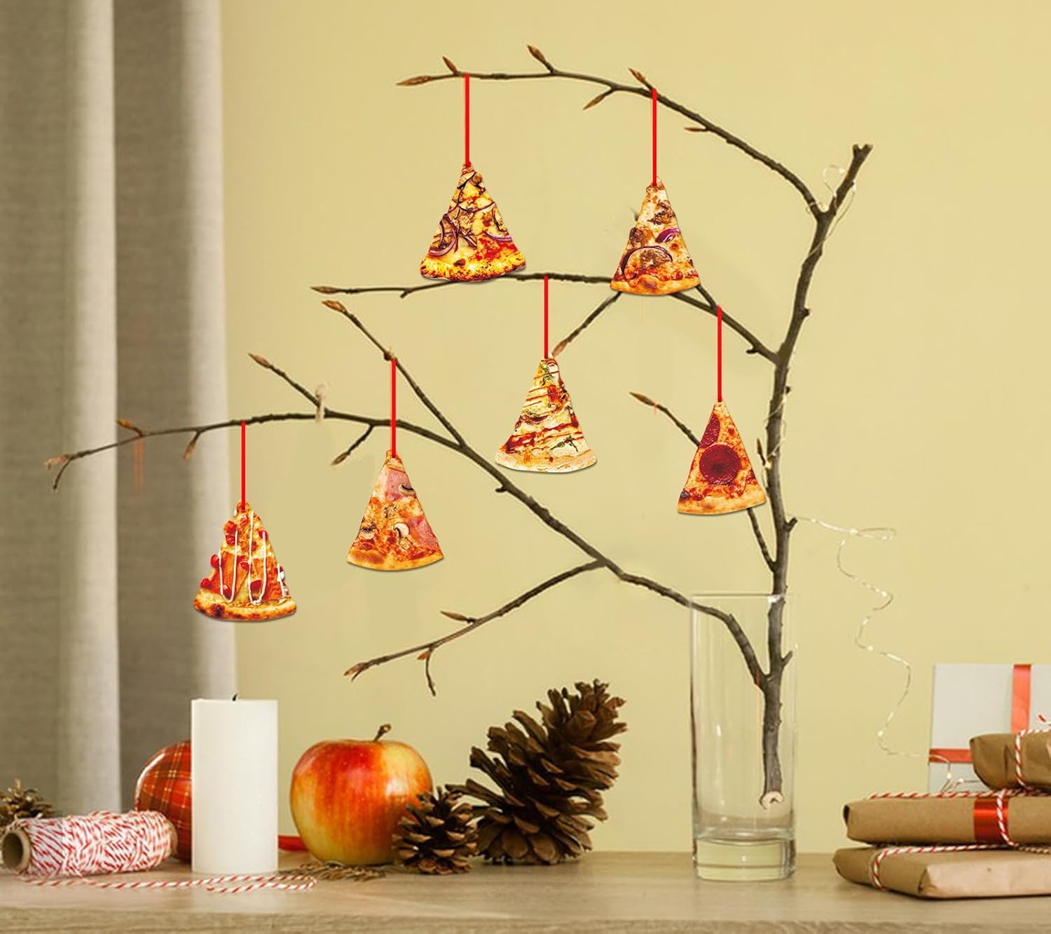 D4DREAM 12Pcs Wooden Pizza Slice Christmas Ornaments
