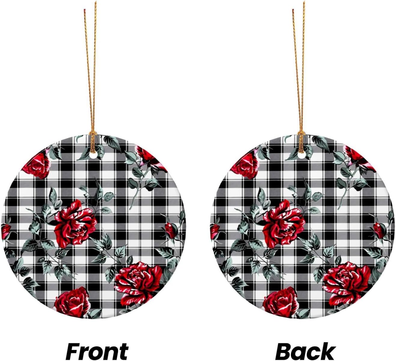 Christmas Ornaments Retro Rose Black Plaid Ceramic Pendant