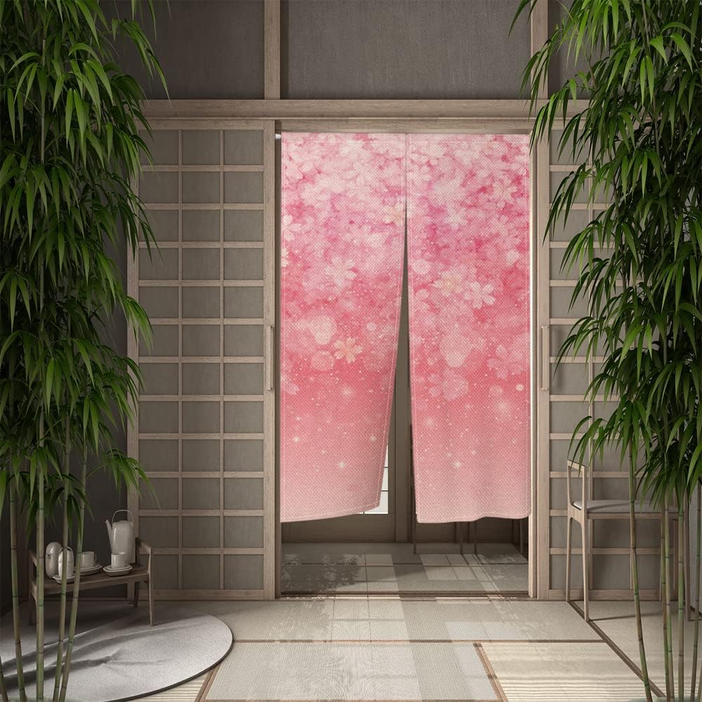 Leowefowa Japanese Noren Curtain Pink Flower Petals Decor