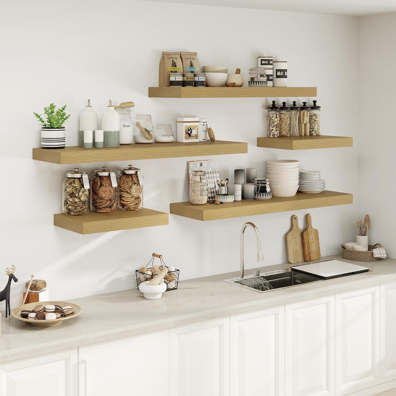 Heimlove 12 Inch Deep Oak Floating Shelves Set of 1