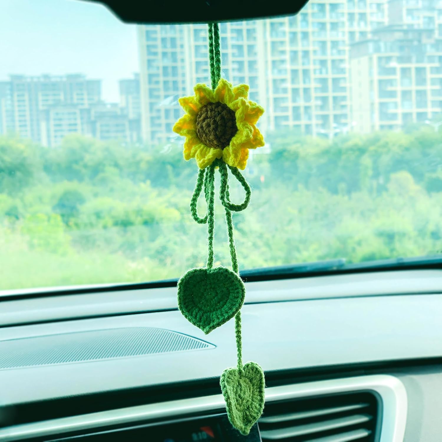 Handmade Crochet Sunflower Car Decor Accessory