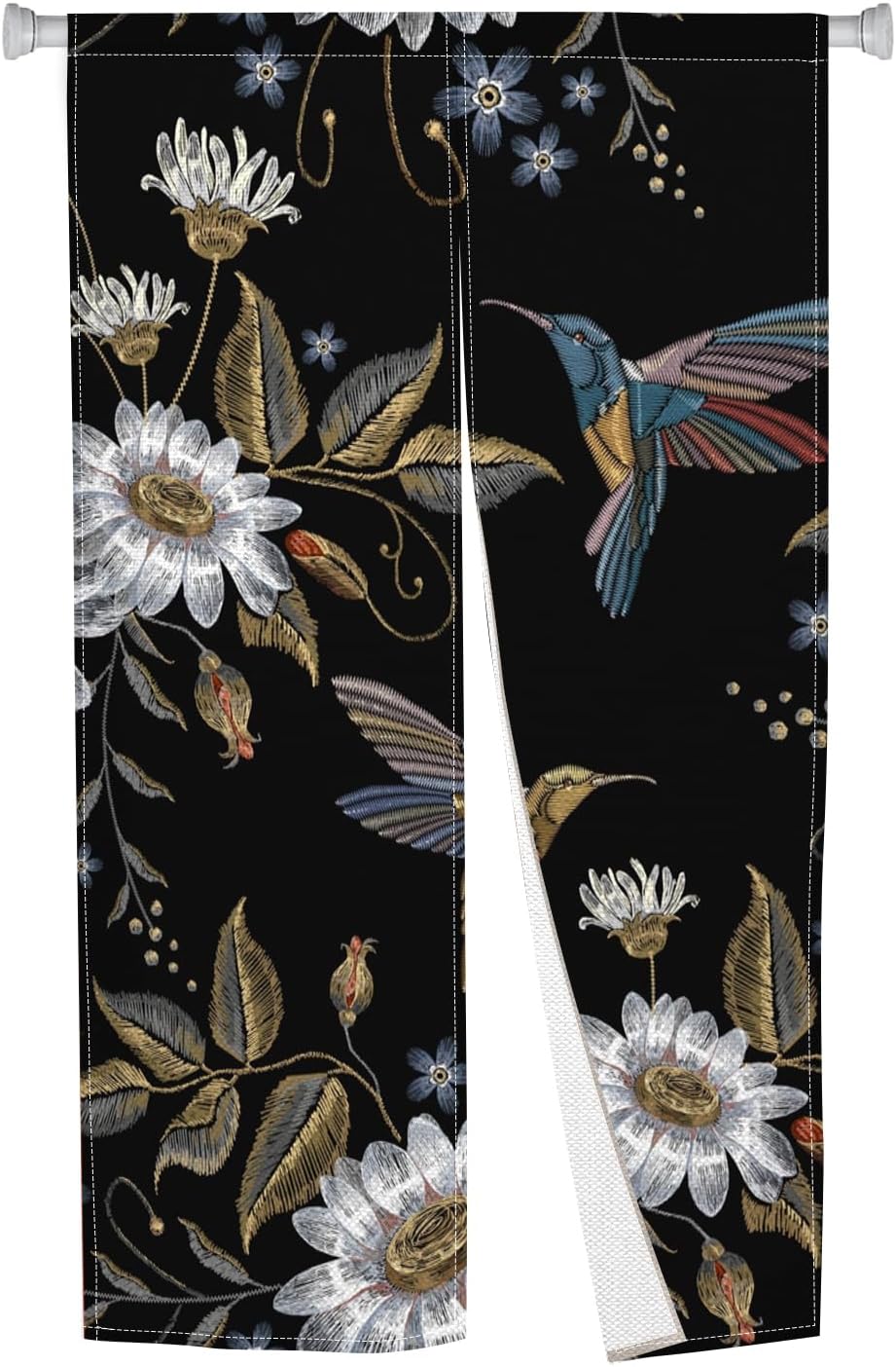 Japanese Noren Door Curtain with Blooming Flowers and Birds Pattern
