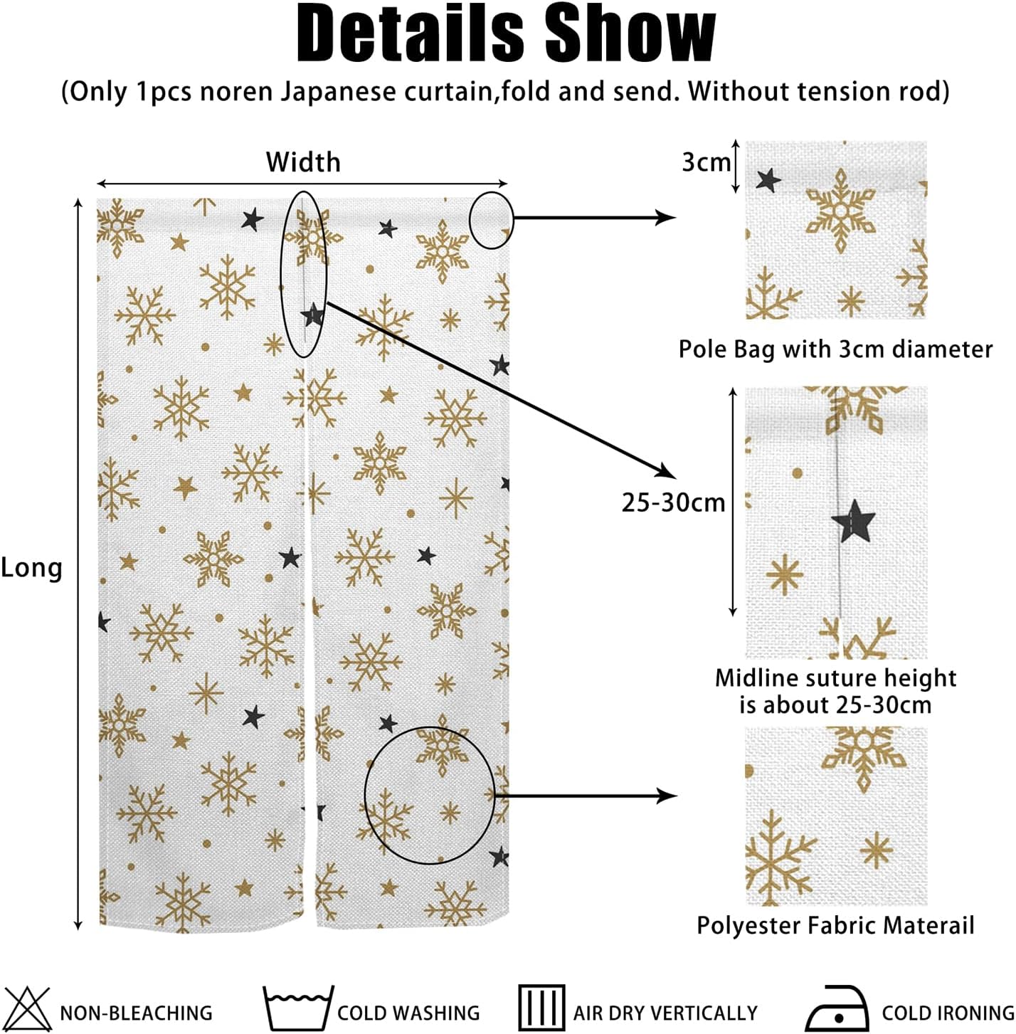 Yellow Snowflake Noren Door Curtain for Kitchen and Bathroom