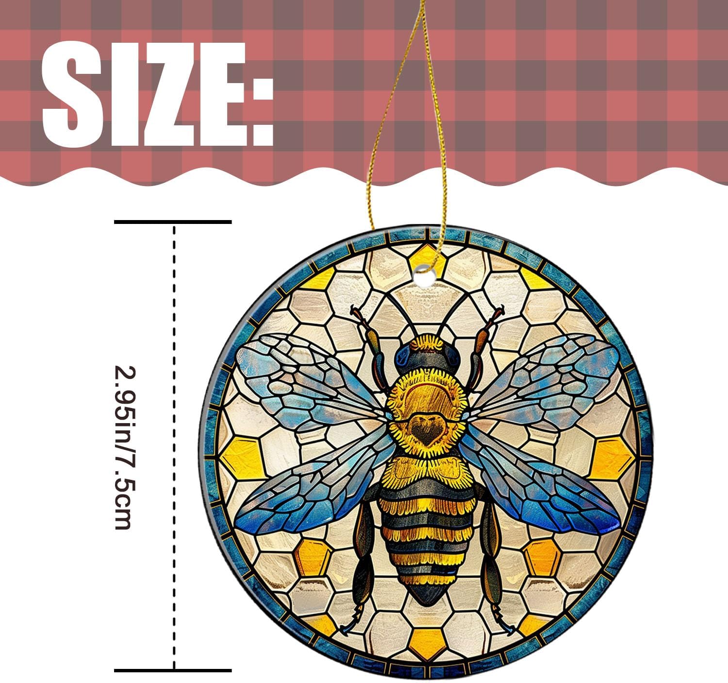 Gelyijix Funny Stained Glass Bee Christmas Ornament