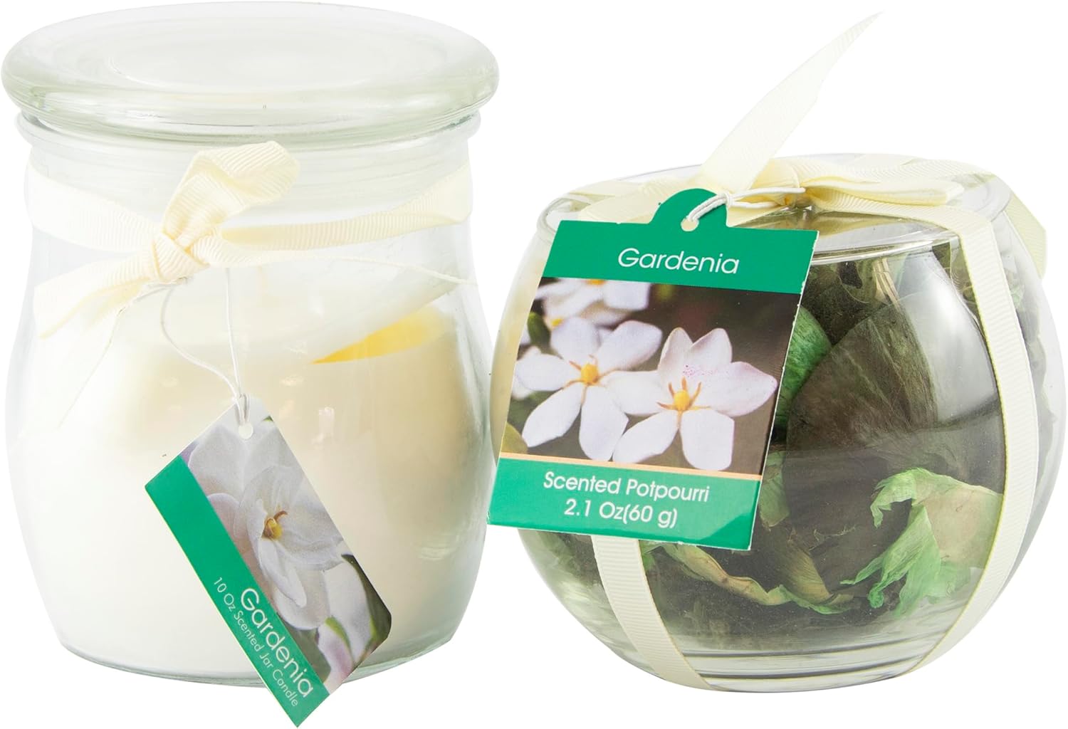 Fragrant Delights Gardenia Scented 10 Oz Jar Candle and Potpourri Set