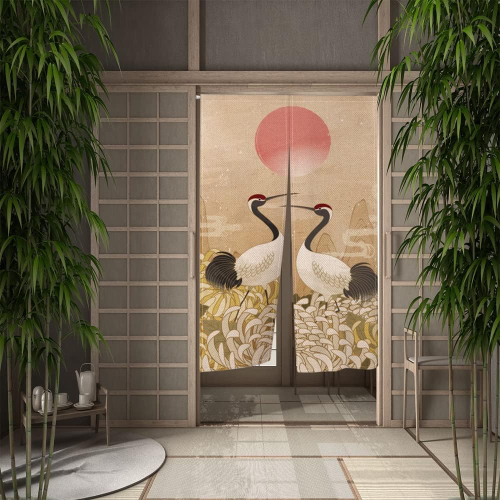 Leowefowa Red-Crowned Crane Noren Curtain 335x59