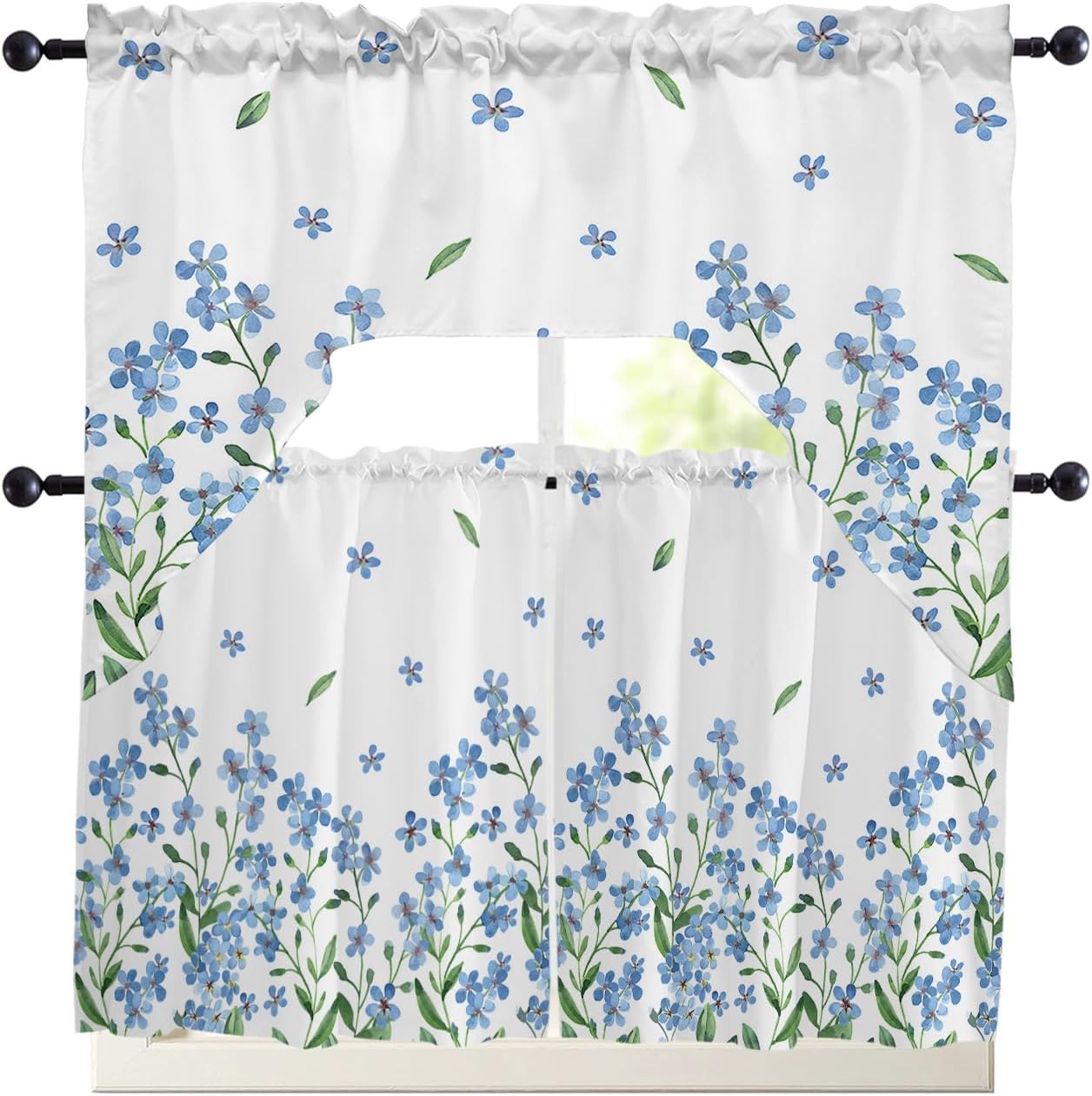 Farmhouse Floral Curtains Swag Valance and Tier Set 24 Inch