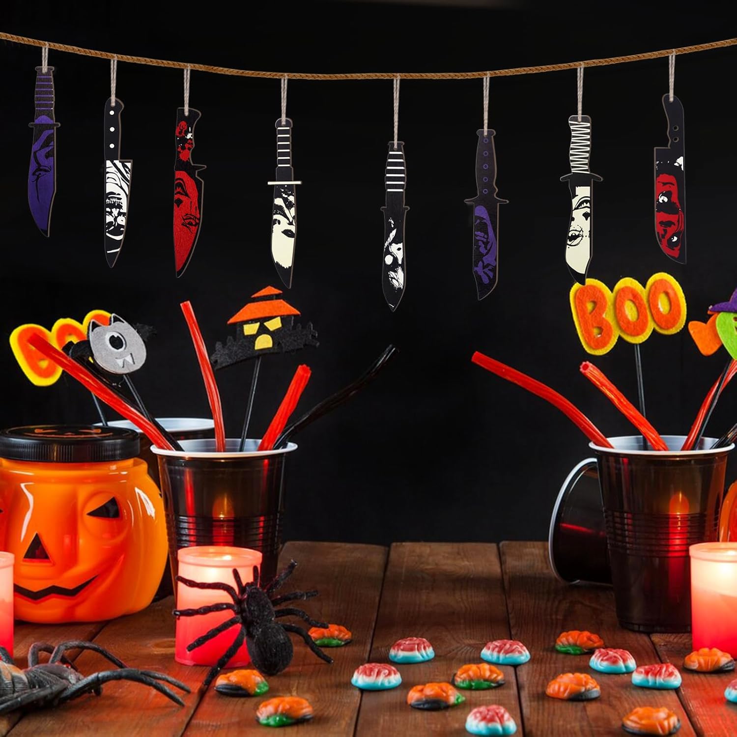 AOCEAN 24 Pcs Halloween Horror Wooden Knife Ornaments
