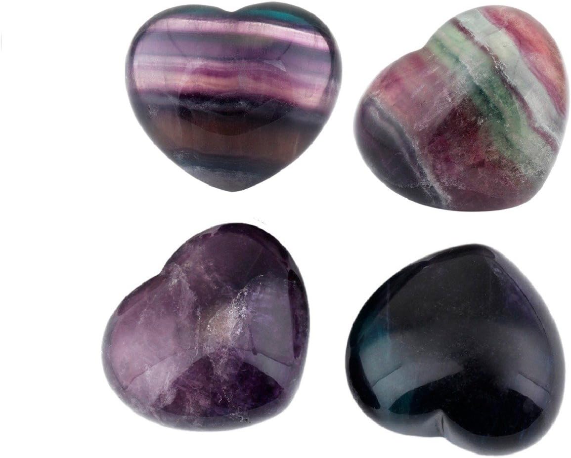 Rockcloud Fluorite Heart Worry Stone Chakra Healing Crystal