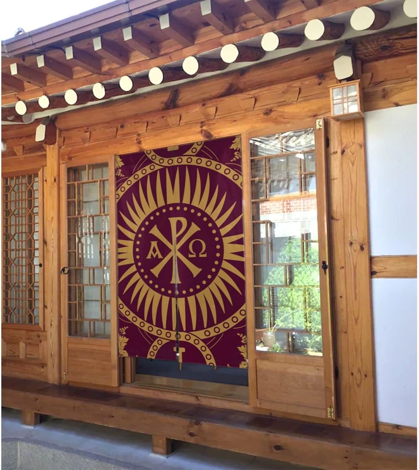 Classic Orthodox Door Curtain with Seamless Pattern