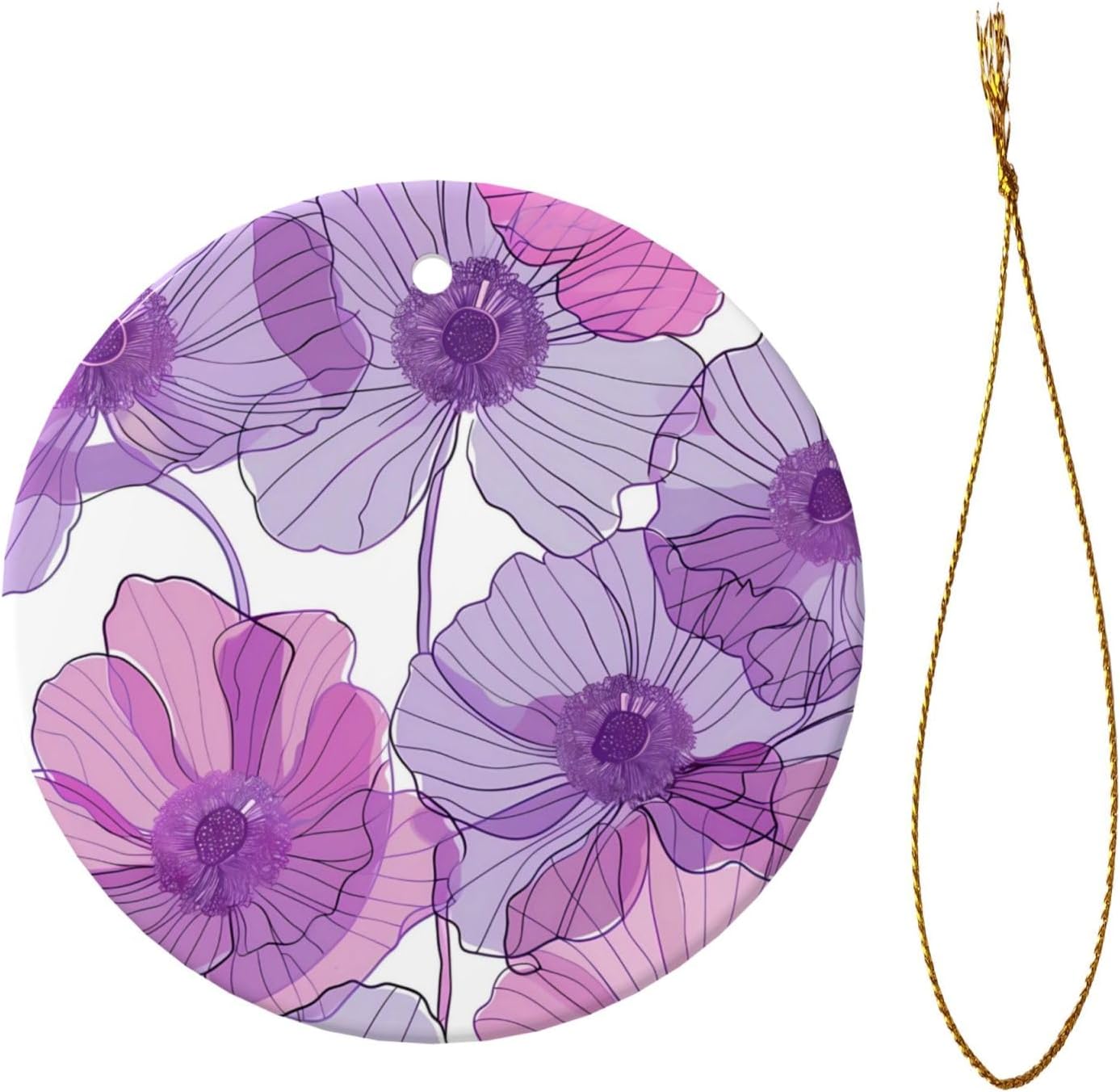 Purple Anemone Ceramic Hanging Christmas Ornaments