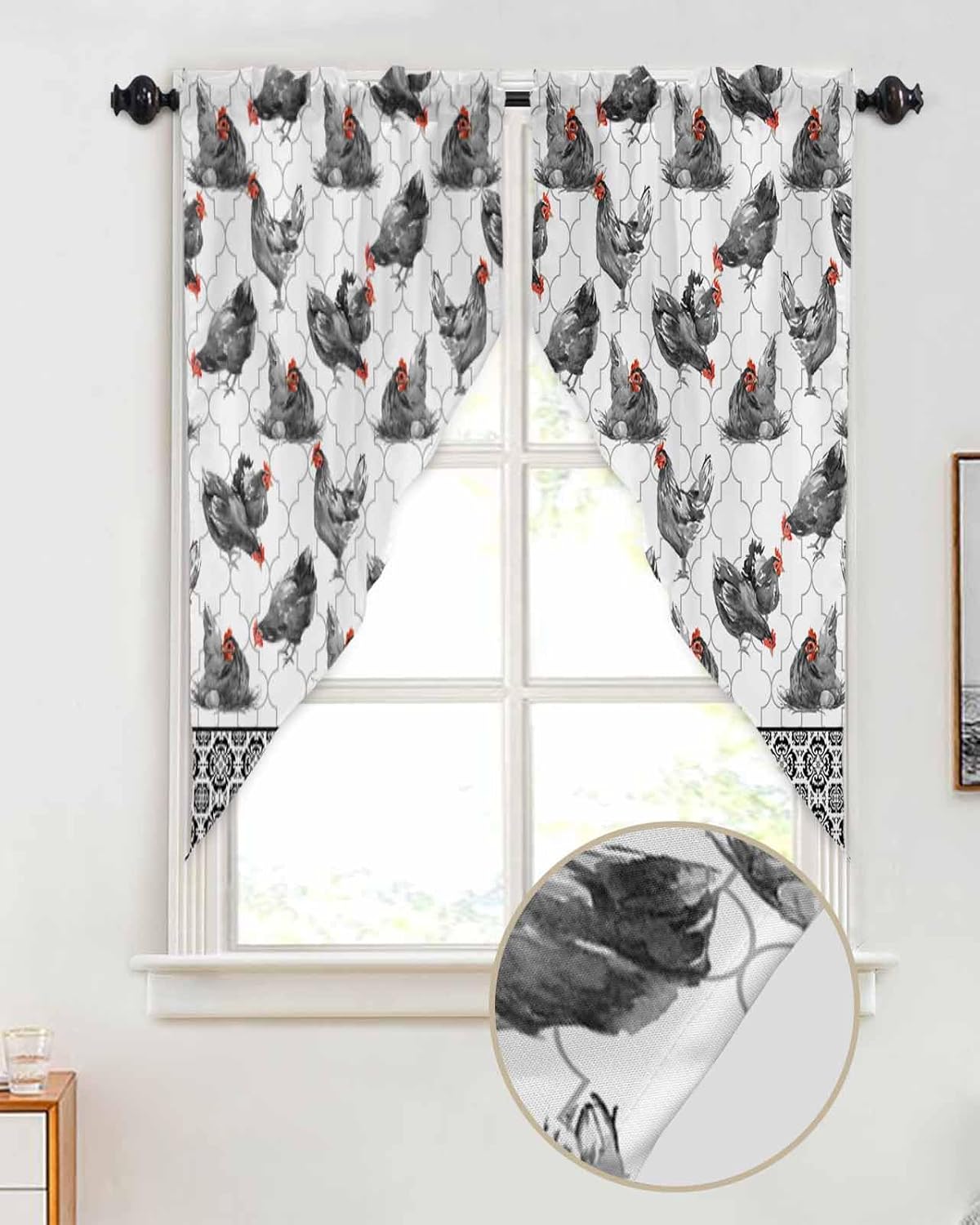 Retro Swag Curtains Farmhouse Rooster Kitchen Valance 28x36 Panel