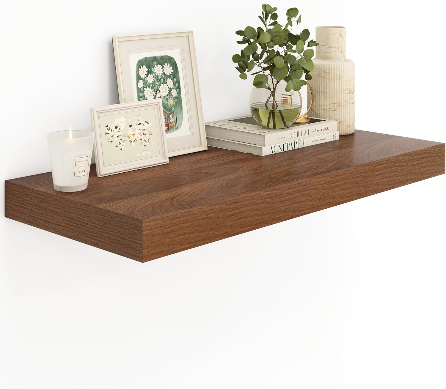 12 Inch Deep Walnut Floating Shelves Set of 1