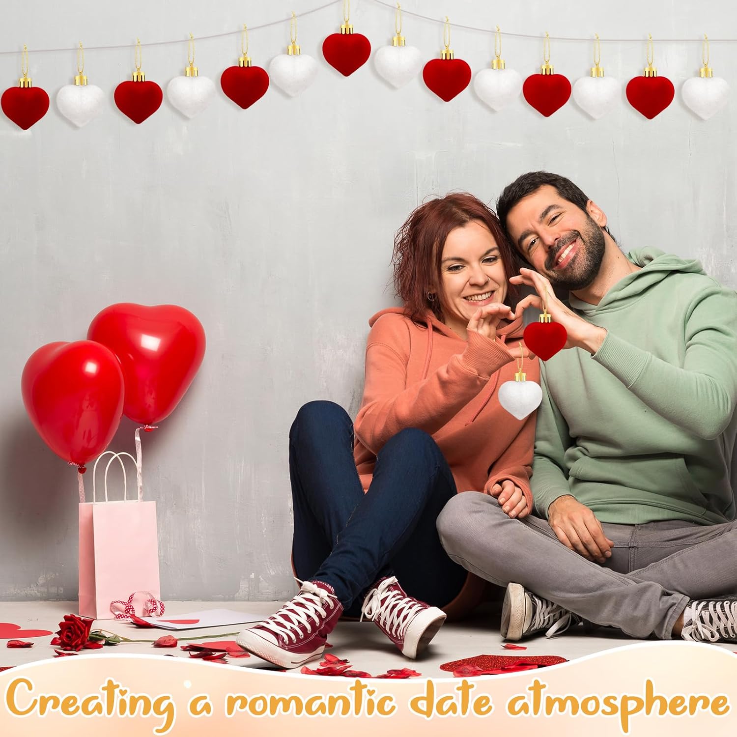 12 Pcs Valentines Day Velvet Heart Ornaments