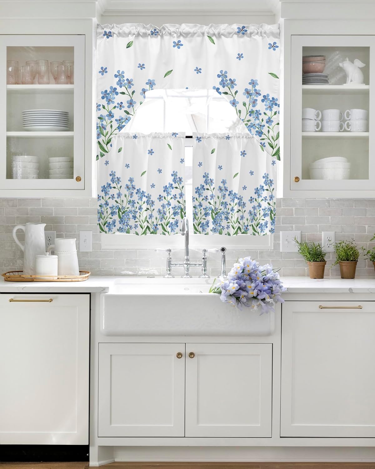 Farmhouse Floral Curtains Swag Valance and Tier Set 24 Inch
