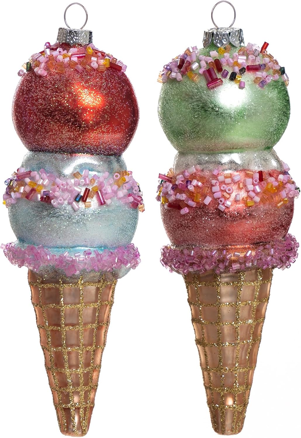 2pcs Glass Ice Cream Cone Christmas Ornaments for Tree