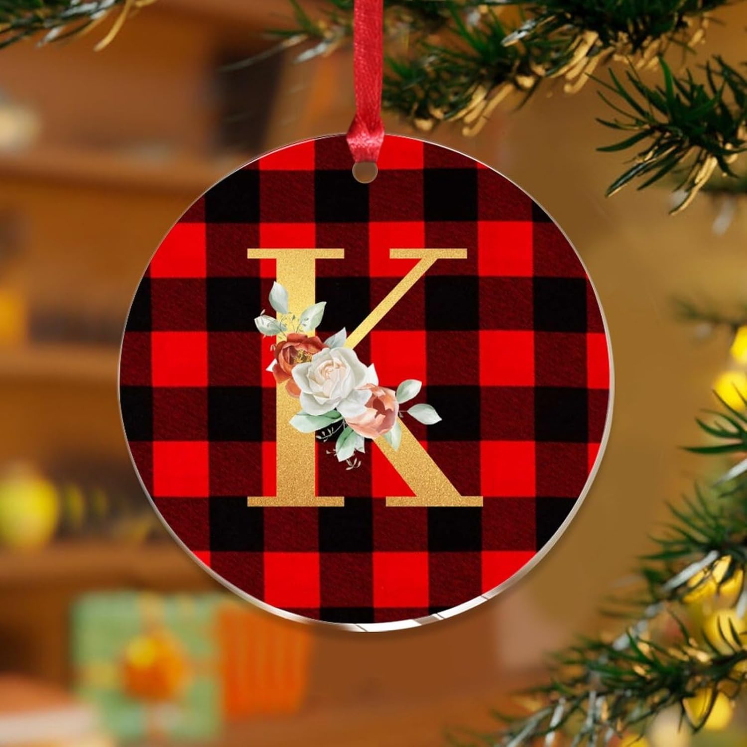 2023 Acrylic Christmas Ornaments with Gold Glitter Initial K