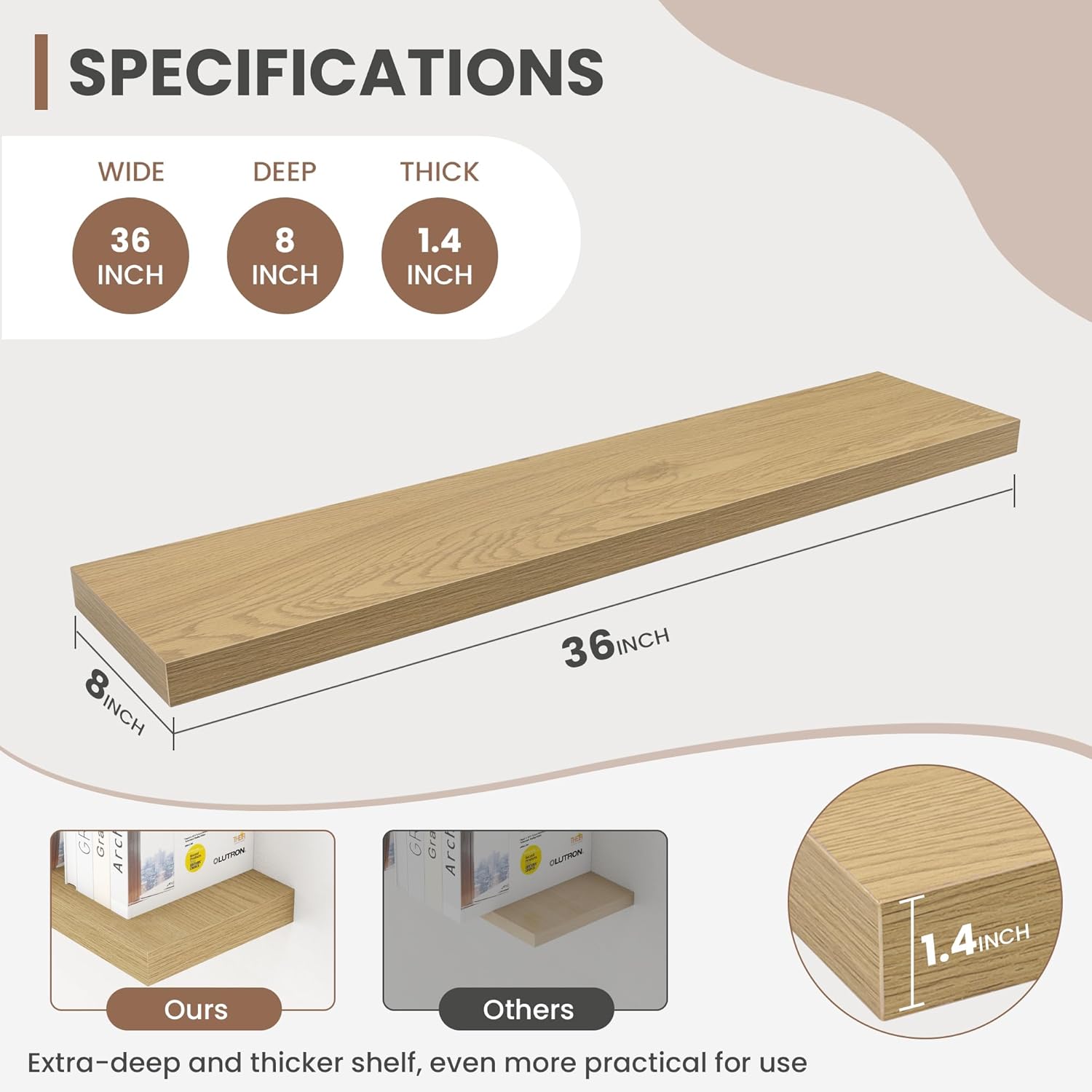 36 Inch Floating Shelves Set of 2 with Invisible Brackets