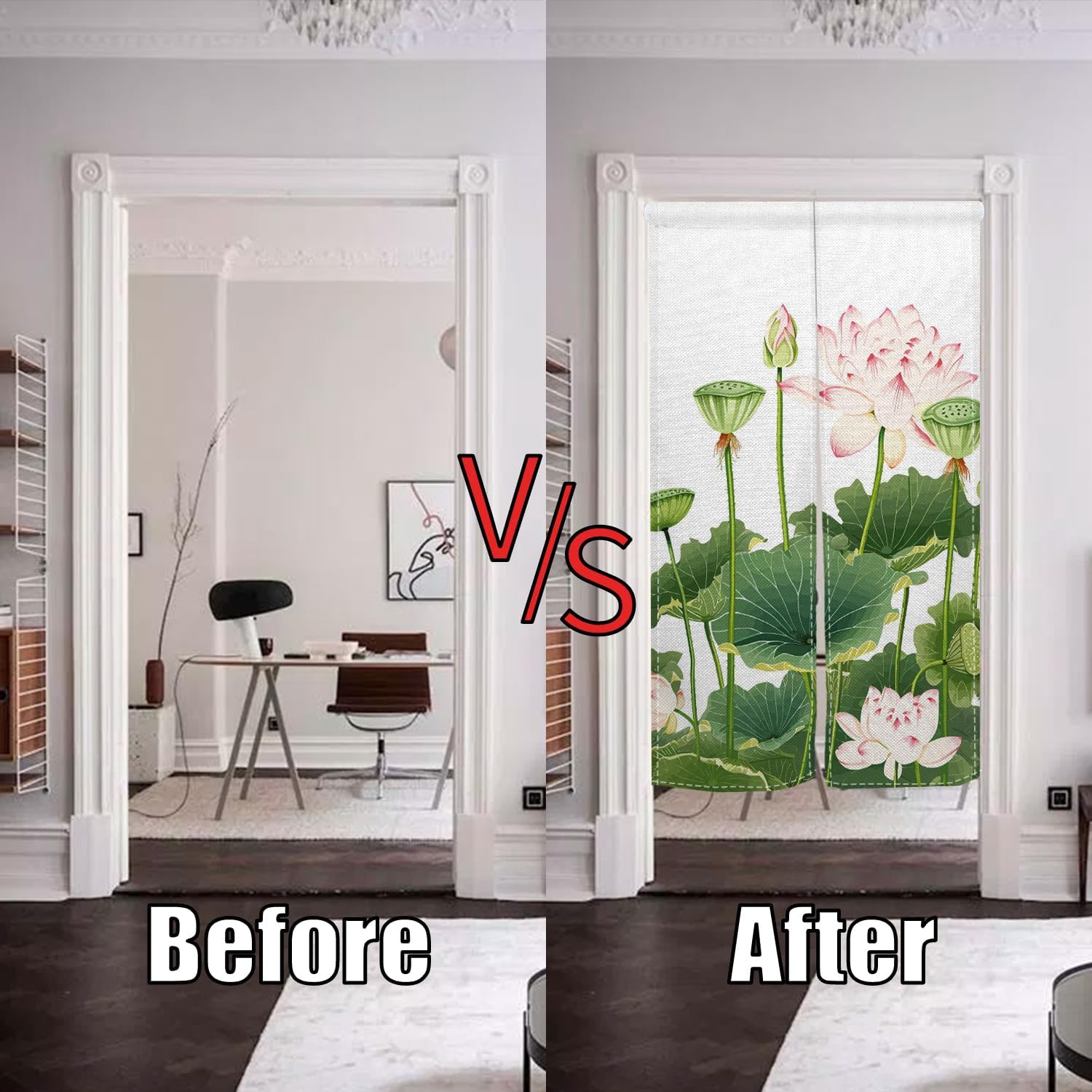 Noren Door Curtain with Lotus Print 34x60 Inches