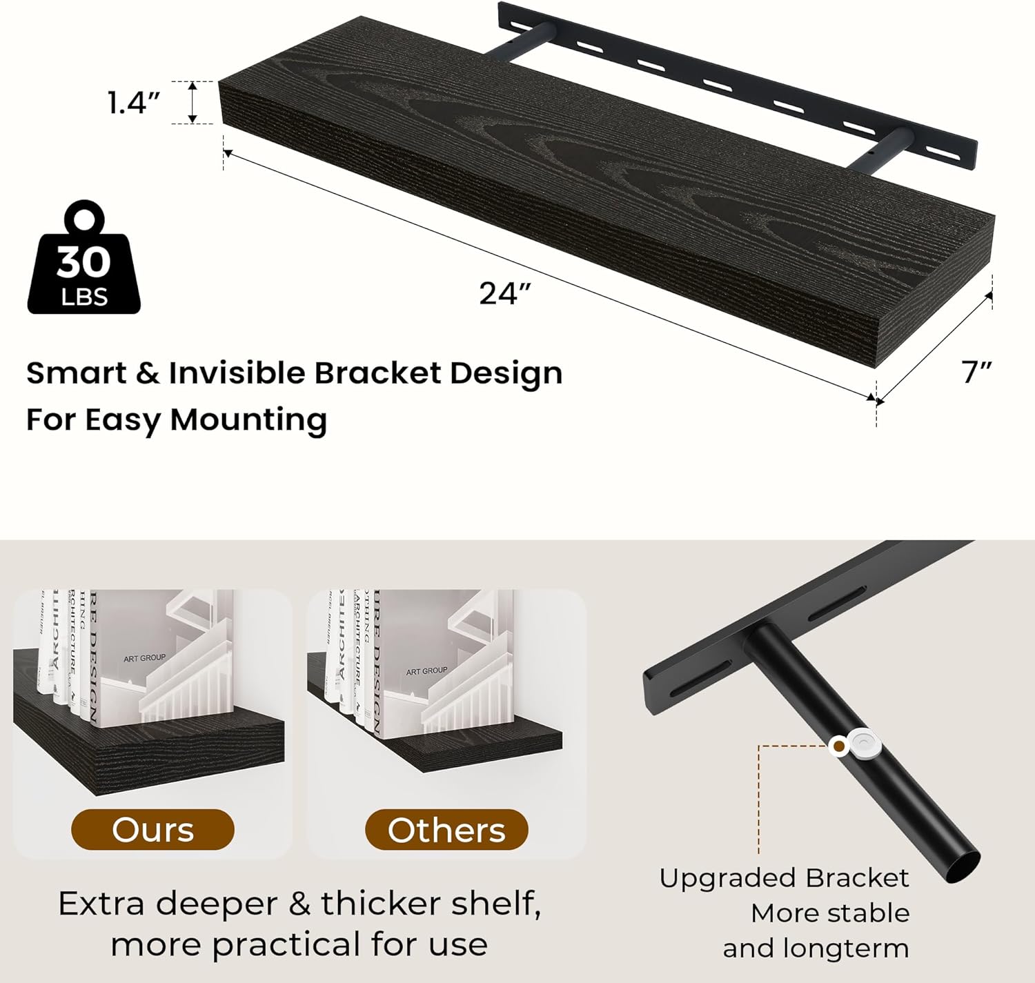 Dreamland 24 Inch Floating Shelves Set of 2 Black