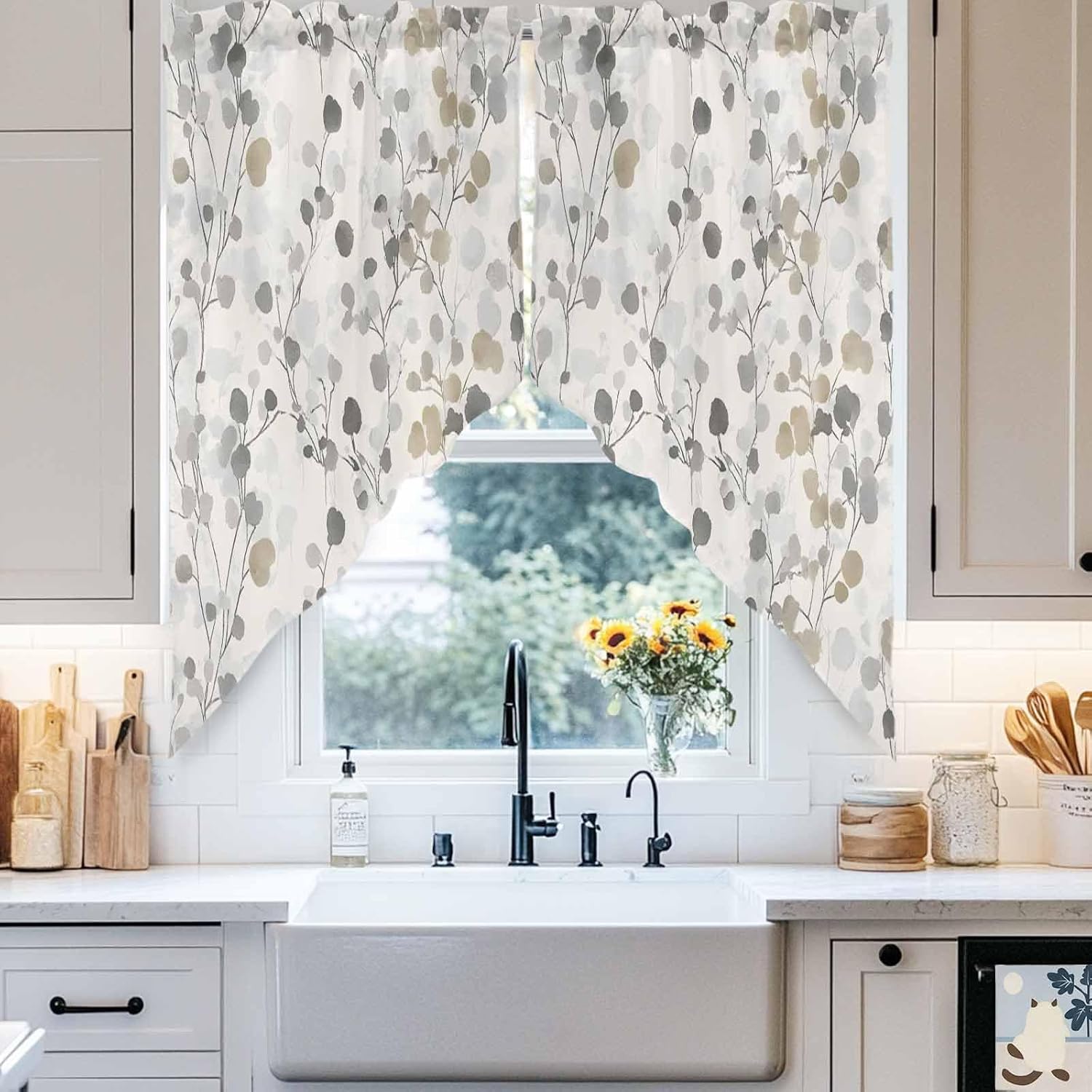 Gray Botanical Swag Valance 2 Pack for Windows
