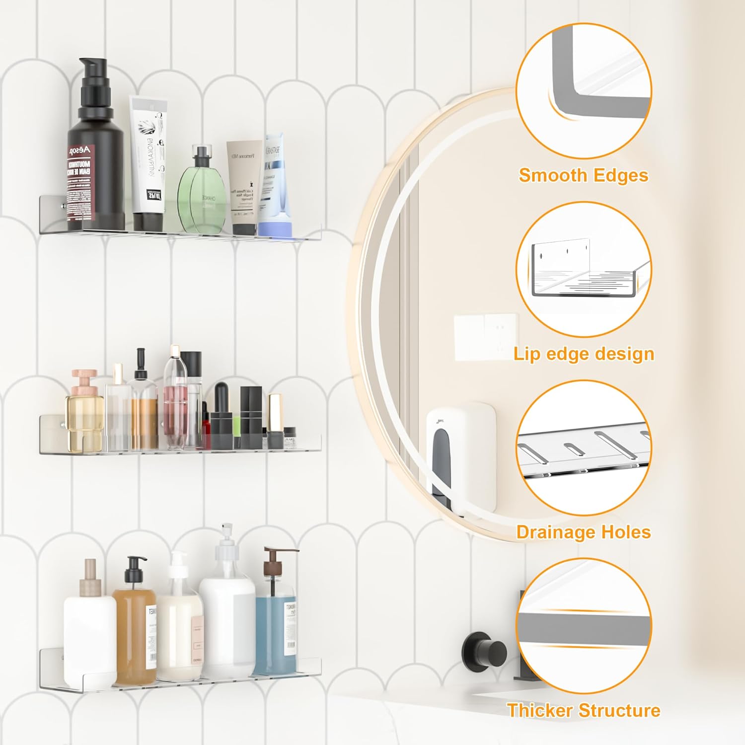 8 Pack Floating Shelves Clear Acrylic Wall Mount Storage Rack