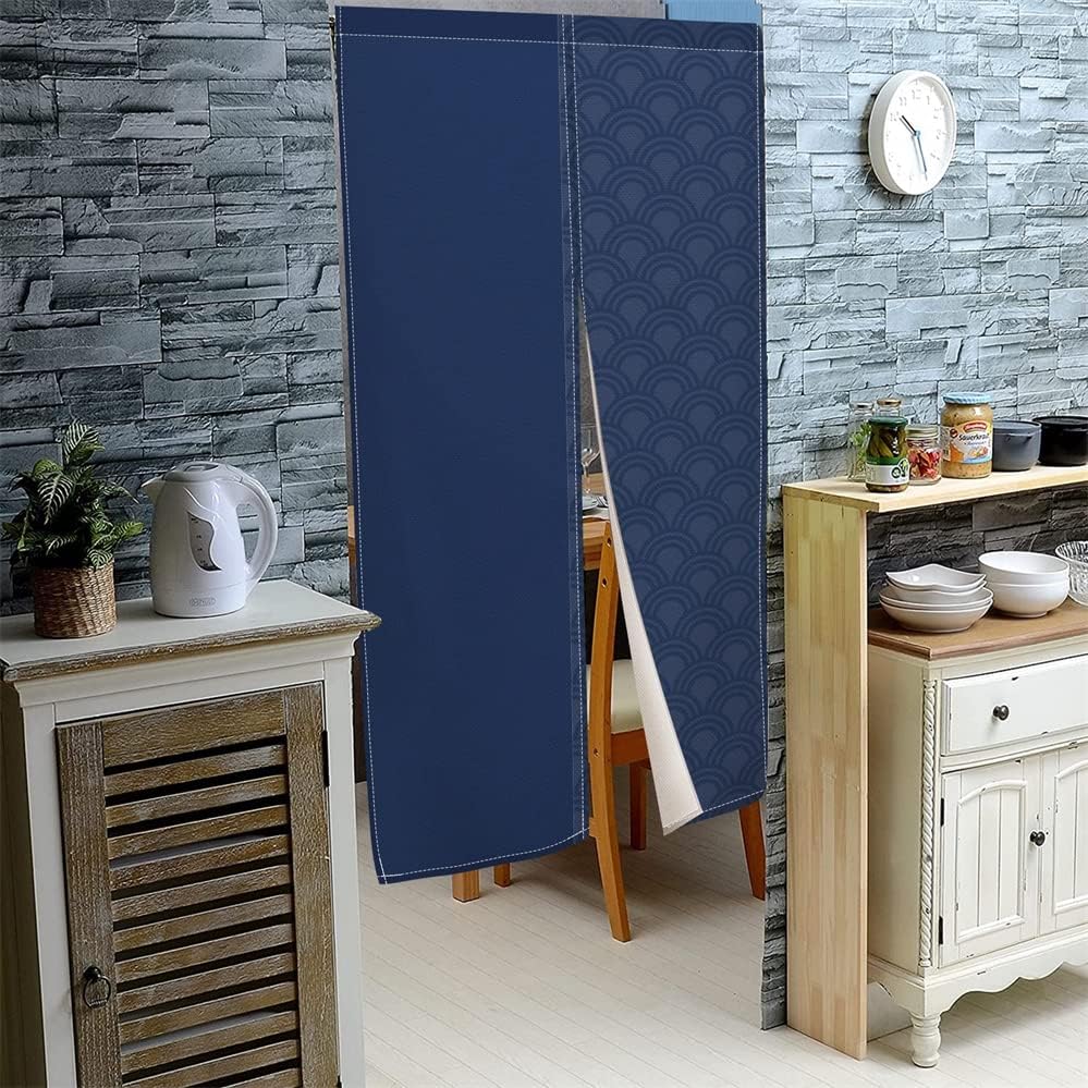 Leowefowa Japanese Noren Curtain Wave Navy Blue 34x48