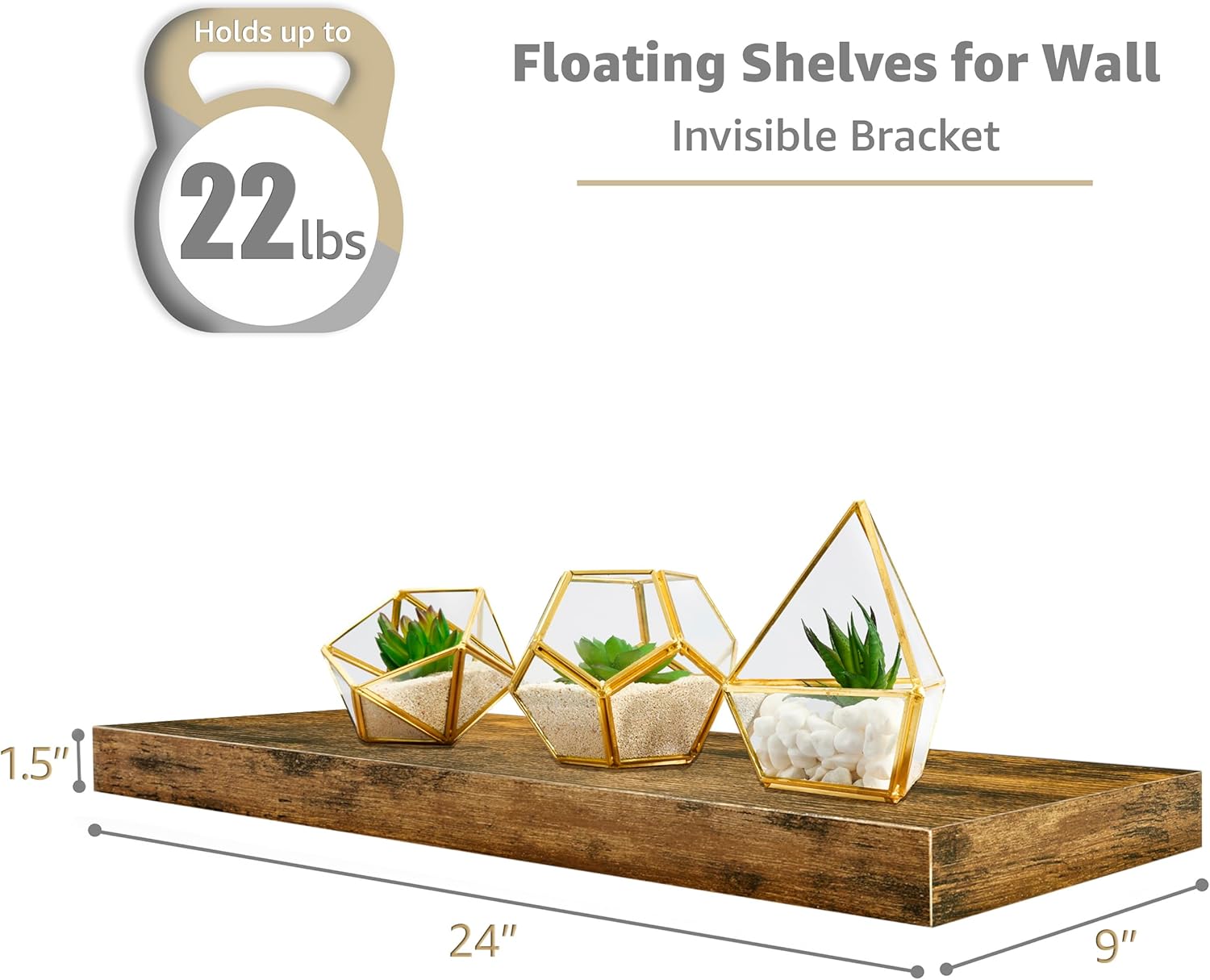 Sorbus Floating Shelves for Wall - 3 Pack Rustic Brown