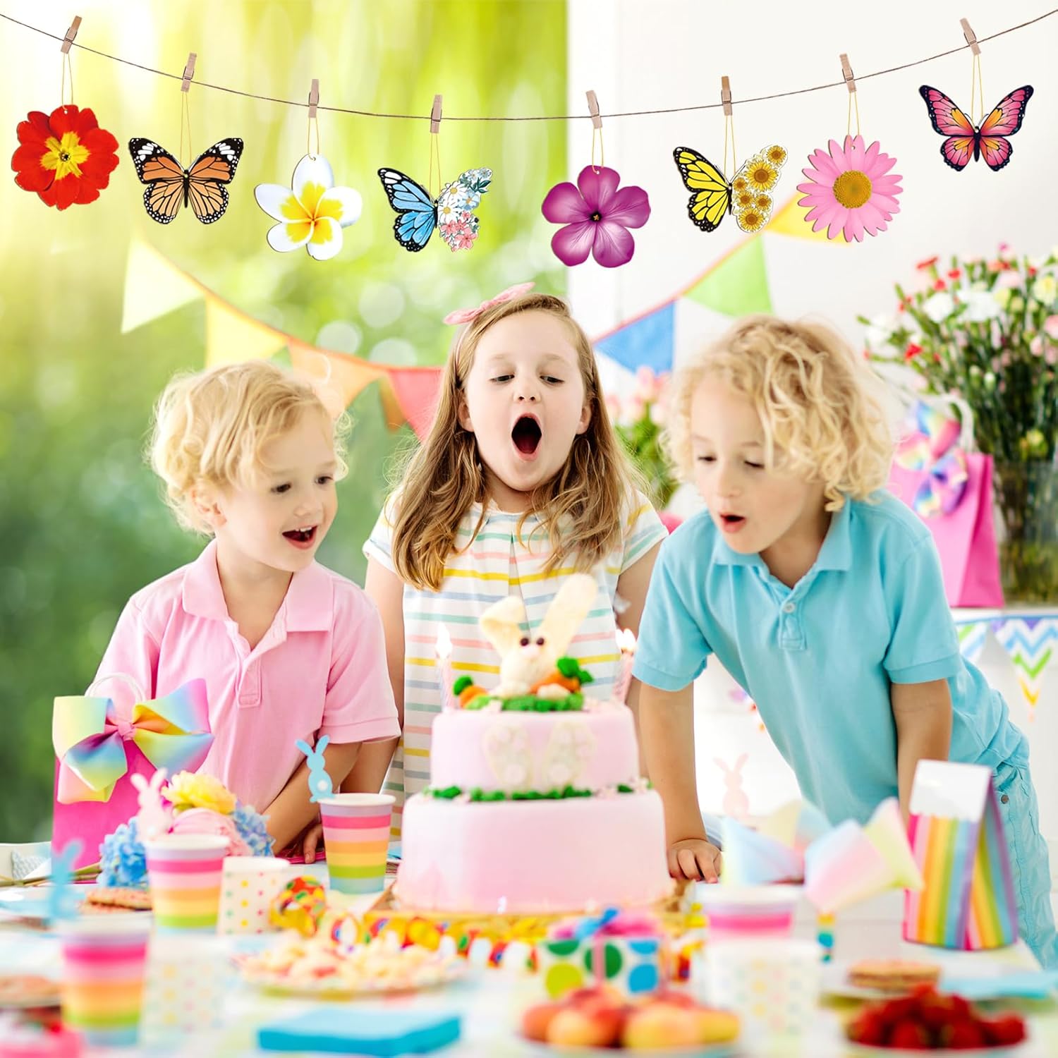 40 Pcs Spring Flower Butterfly Hanging Ornaments Set