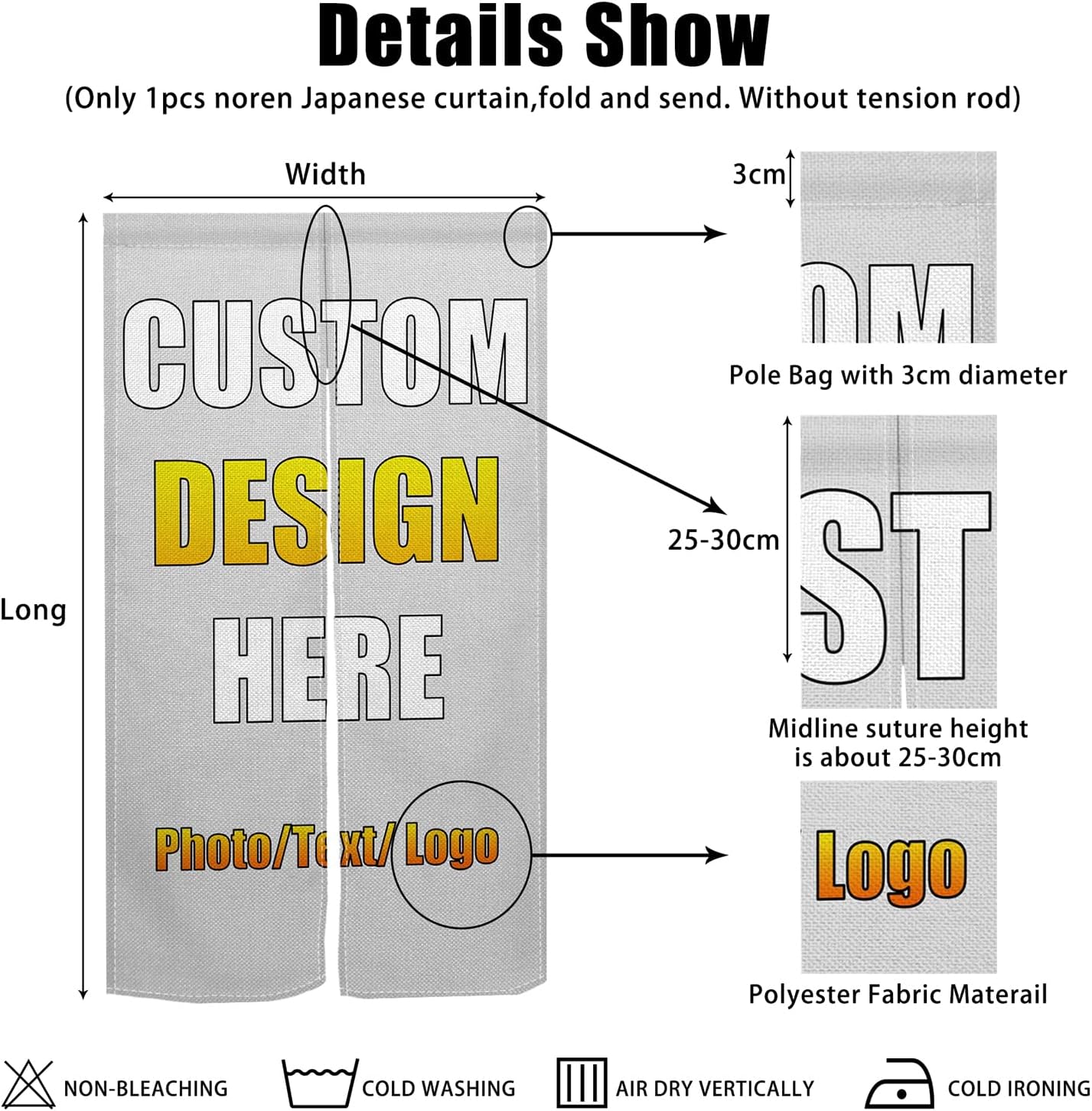 Customizable Noren Curtain with Photo Text Logo 34x60 Inches