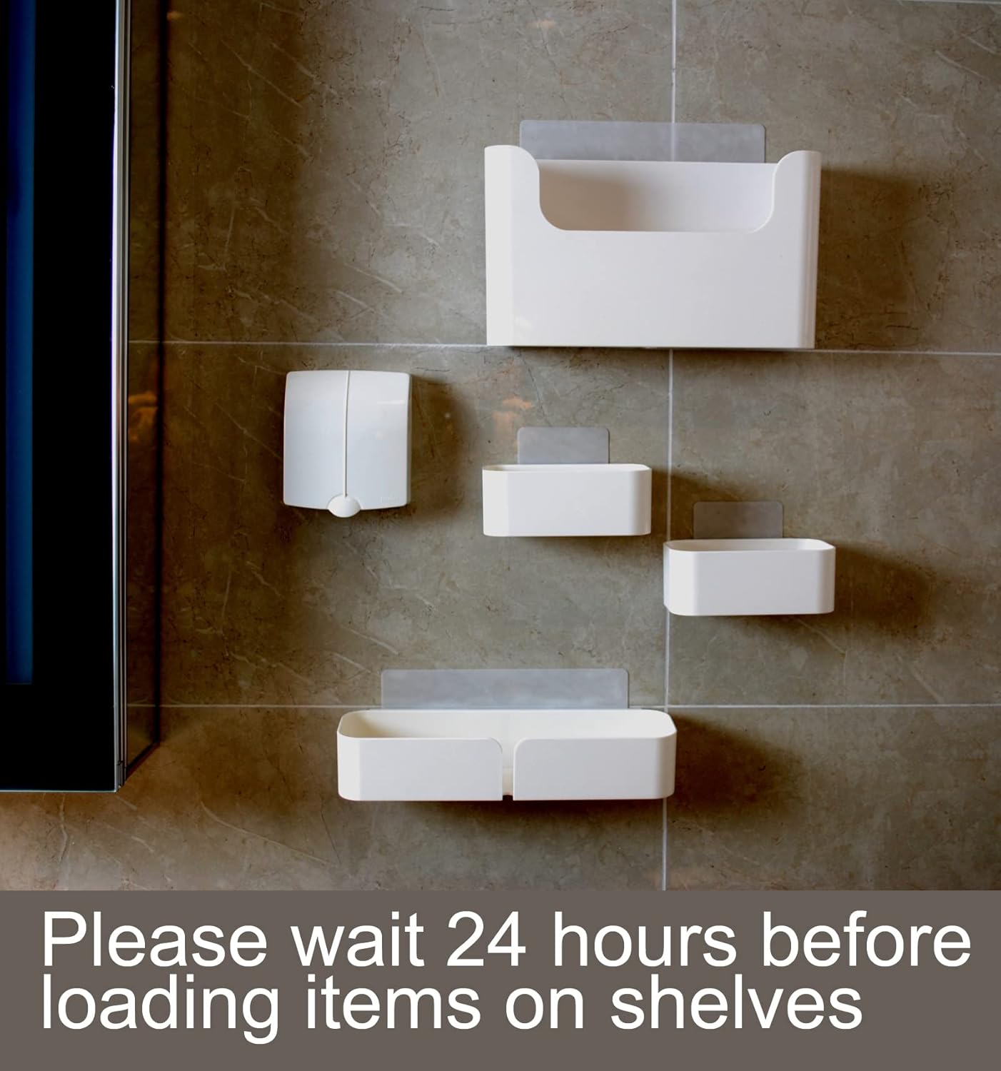 Adhesive Wall Mounted Shelves 4pcs Set White ABS Plastic Hanging Storage Bins