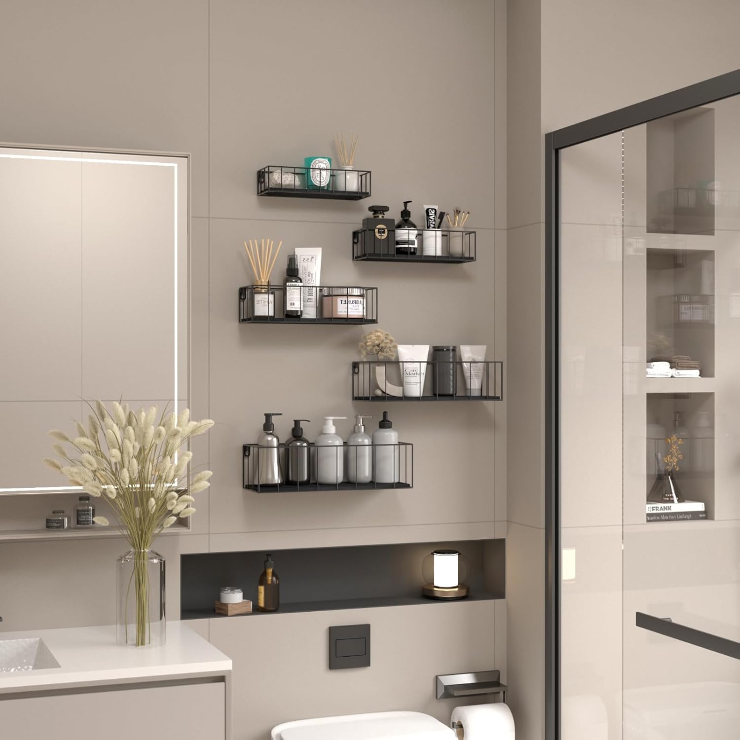 CRUGLA Black Floating Shelves Wall Mounted Set of 5