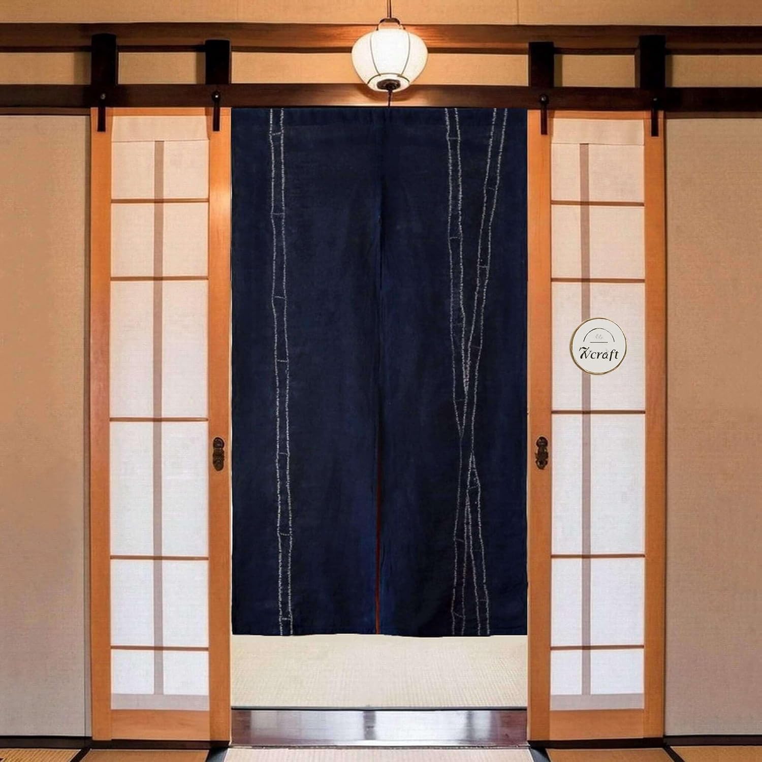 Handmade Japanese Shibori Noren Curtain 335x65in Bamboo