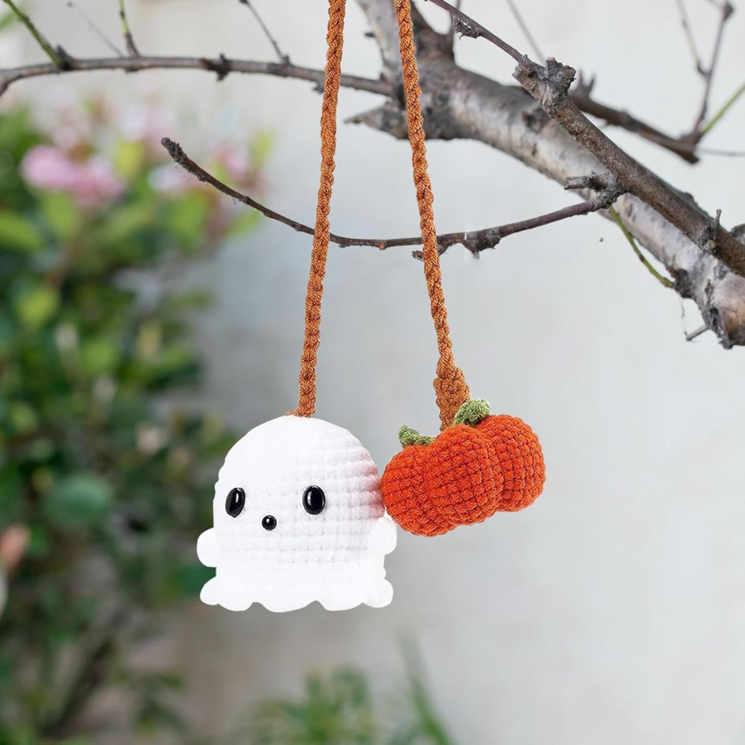 Halloween Pumpkin and Ghost Car Mirror Hanging Decor