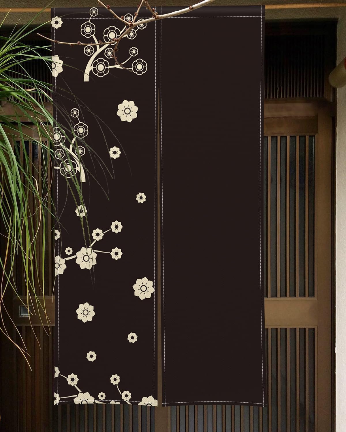 Japanese Noren Door Curtain with Cartoon Flower Tree Print