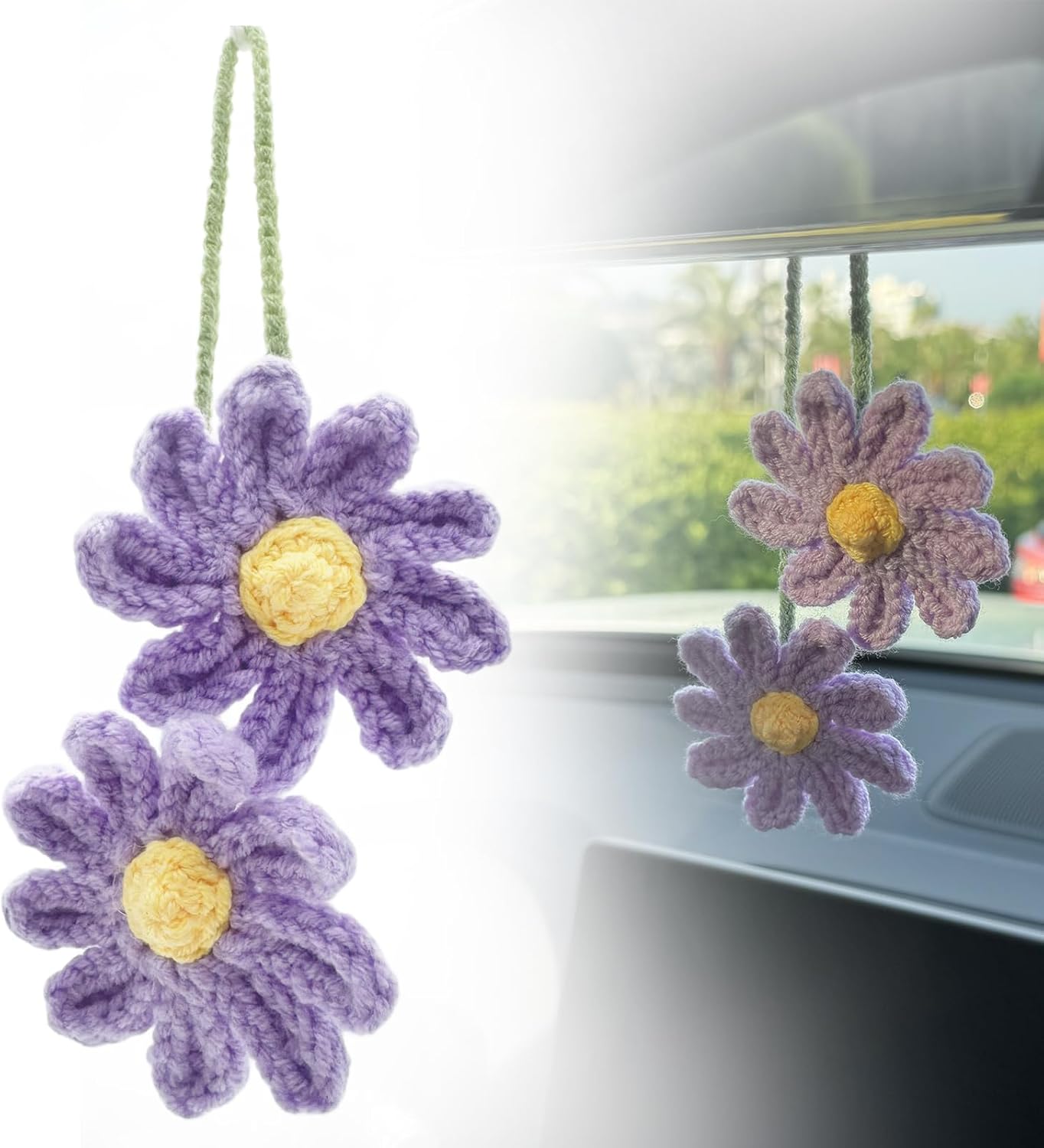Cute Crochet Daisy Car Hanging Ornament Purple