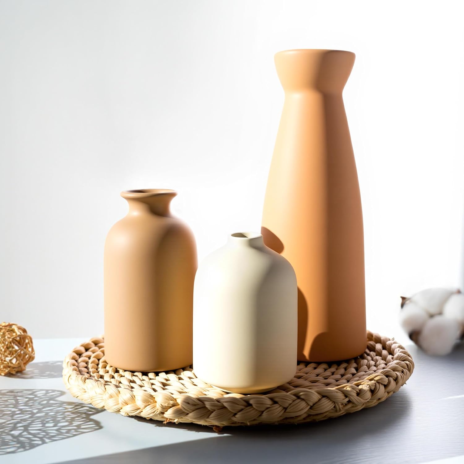 Ceramic Vase Set of 3 Modern Boho Farmhouse Decor